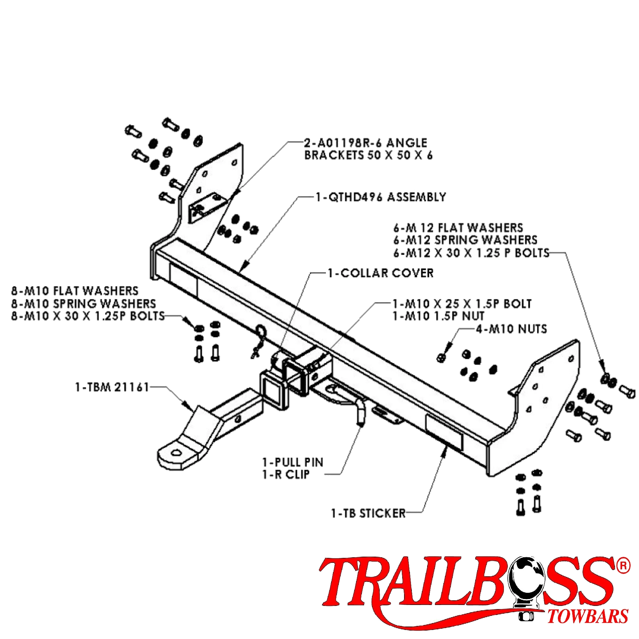 TrailBoss Heavy Duty Towbar to suit HOLDEN COLORADO & D-MAX 4WD TURBO DIESEL (NO STEP) 07/2008-05/2012
