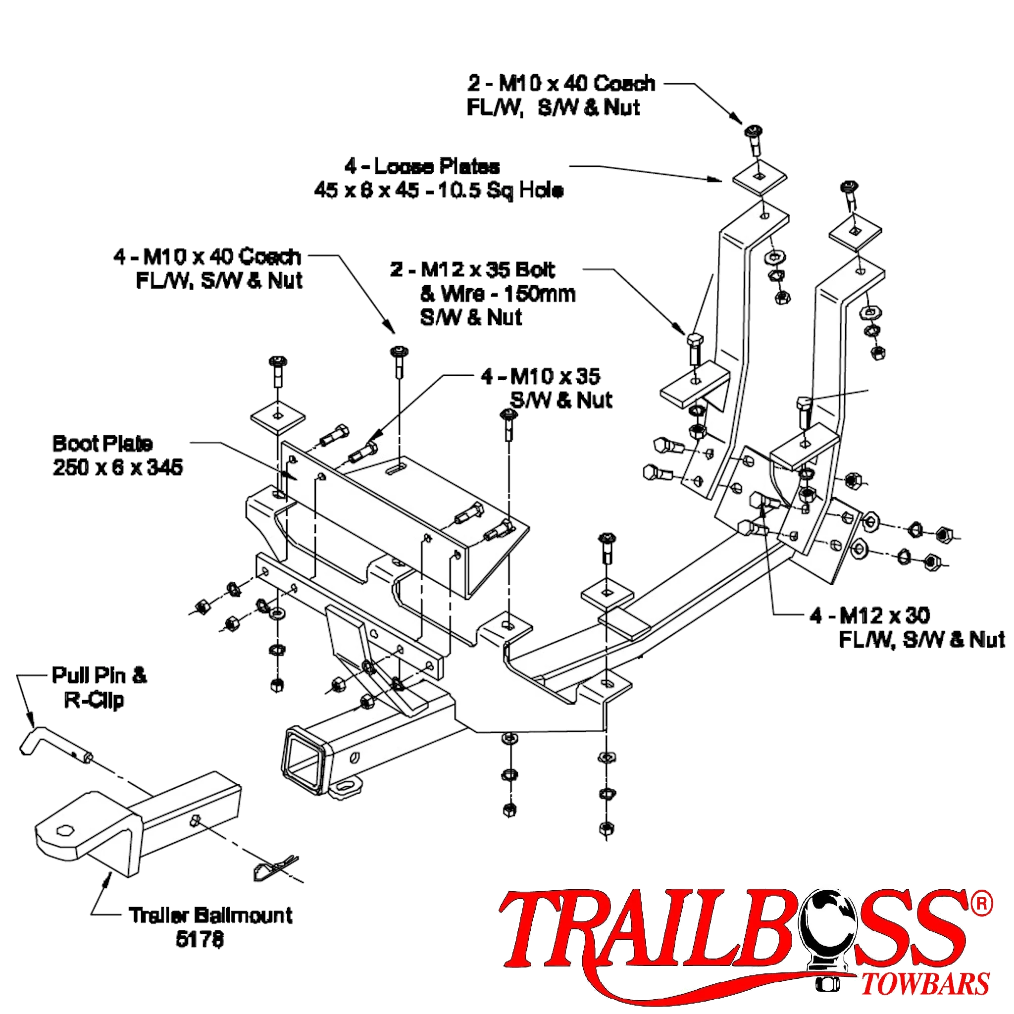 TrailBoss Heavy Duty Towbar to suit HOLDEN COMMODORE SEDAN VP-VS STD V6 (WITH IRS) (NOT V8) 10/1991-07/1997
