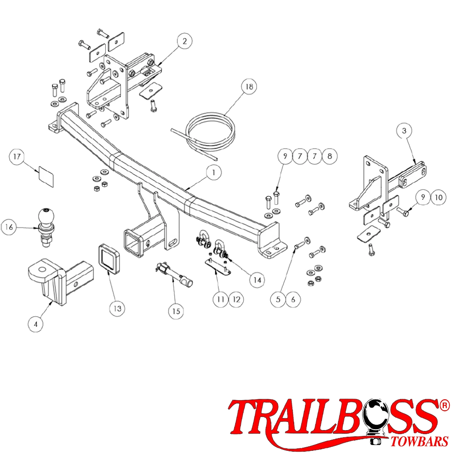 TrailBoss Light Duty Towbar to suit HONDA CIVIC HATCH 10TH GEN VTI-AUTO/VTI-S/VTI-L/VTI-LX 5D (02/2017-ON)
