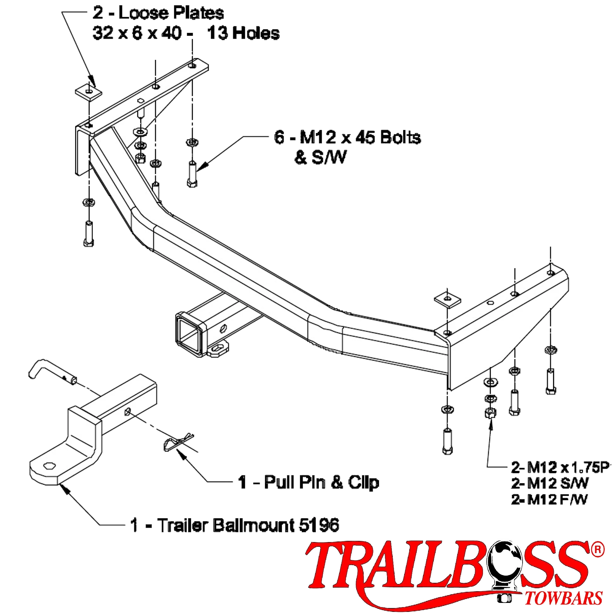 TrailBoss Heavy Duty Towbar to suit JEEP GRAND CHEROKEE V8(NOT SRT-8) 07/1999-05/2005