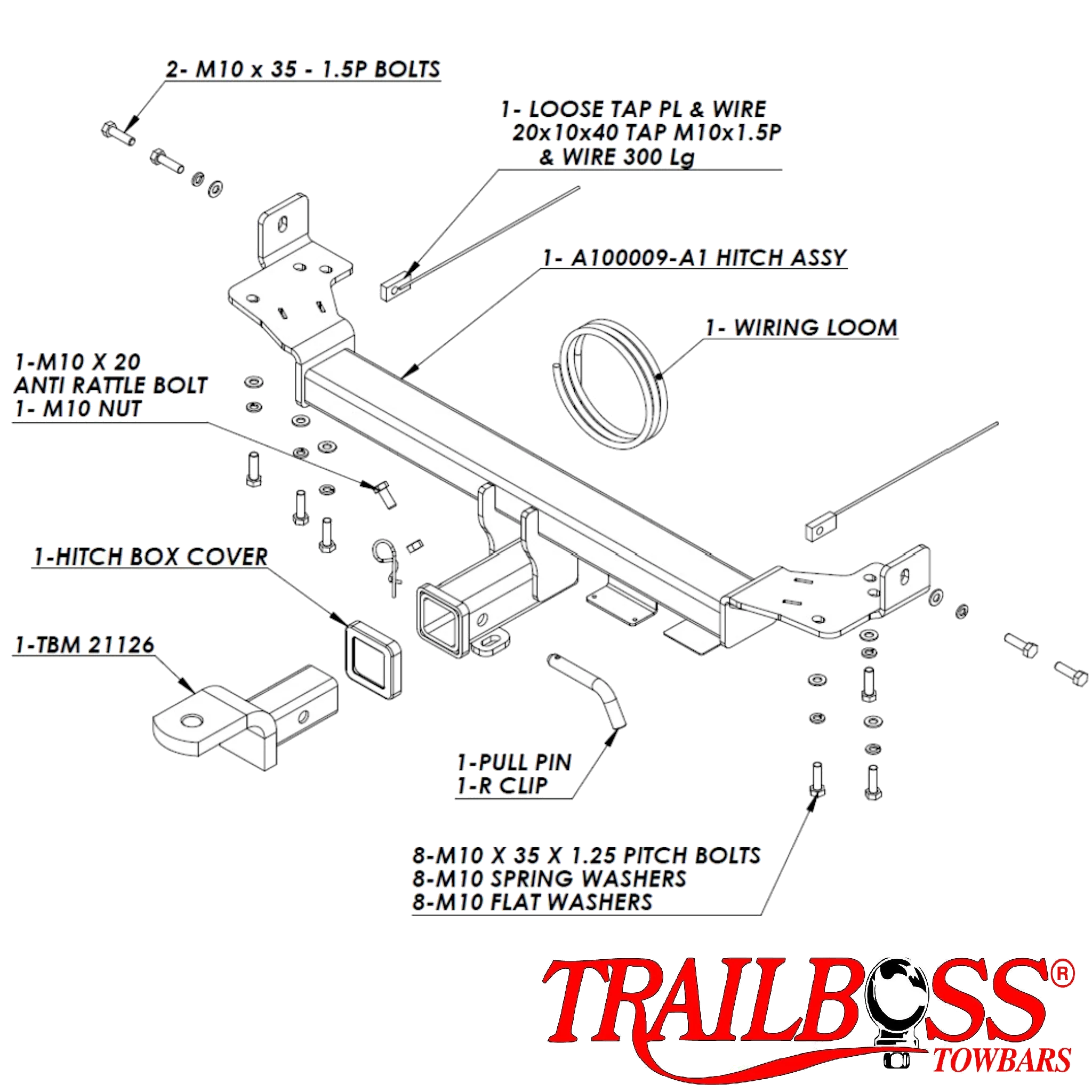 TrailBoss Towbar to suit KIA SPORTAGE SUV 08/2004-12/2009