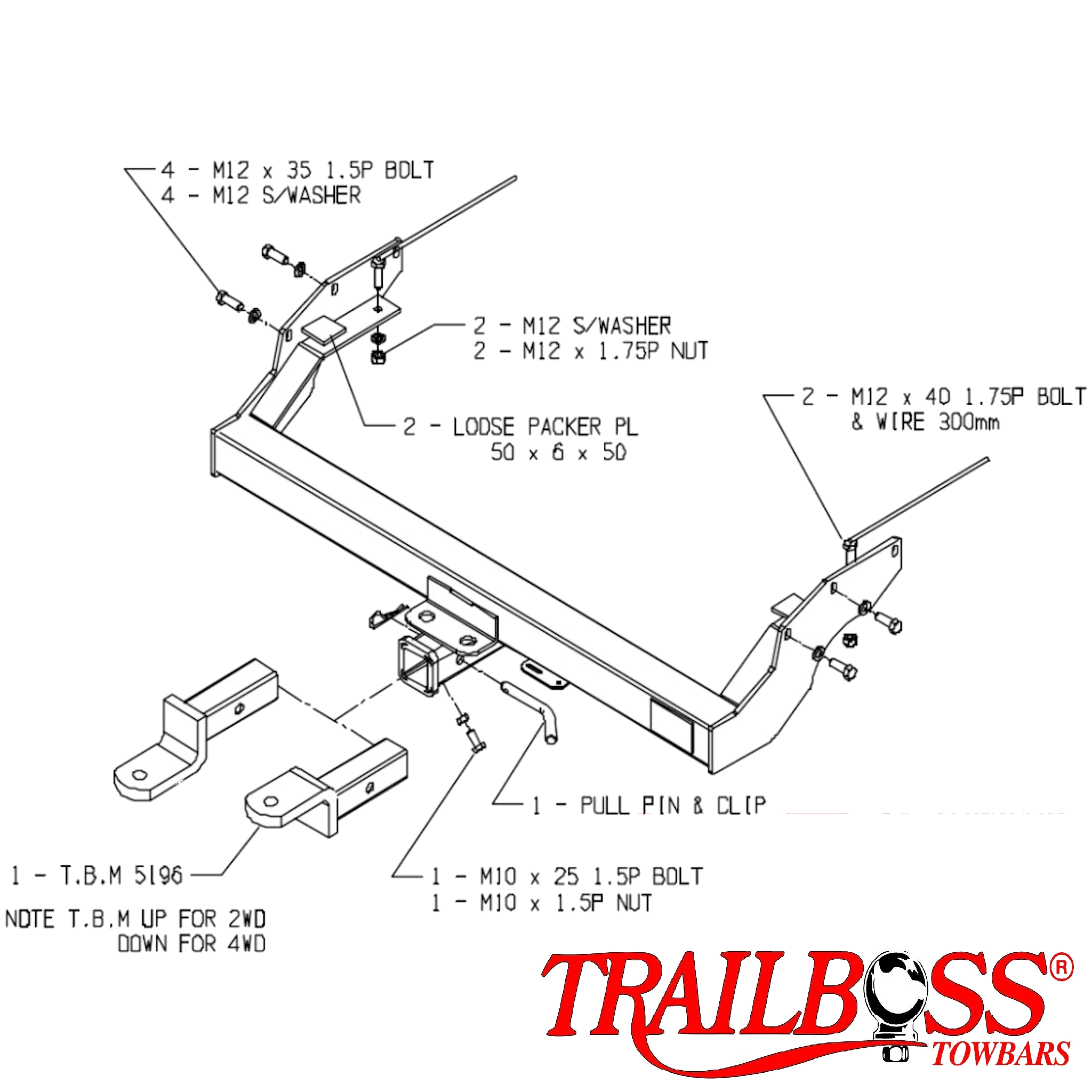 TrailBoss Towbar to suit MAZDA BRAVO 2WD 4WD (NO STEP) 06/1985-11/2006