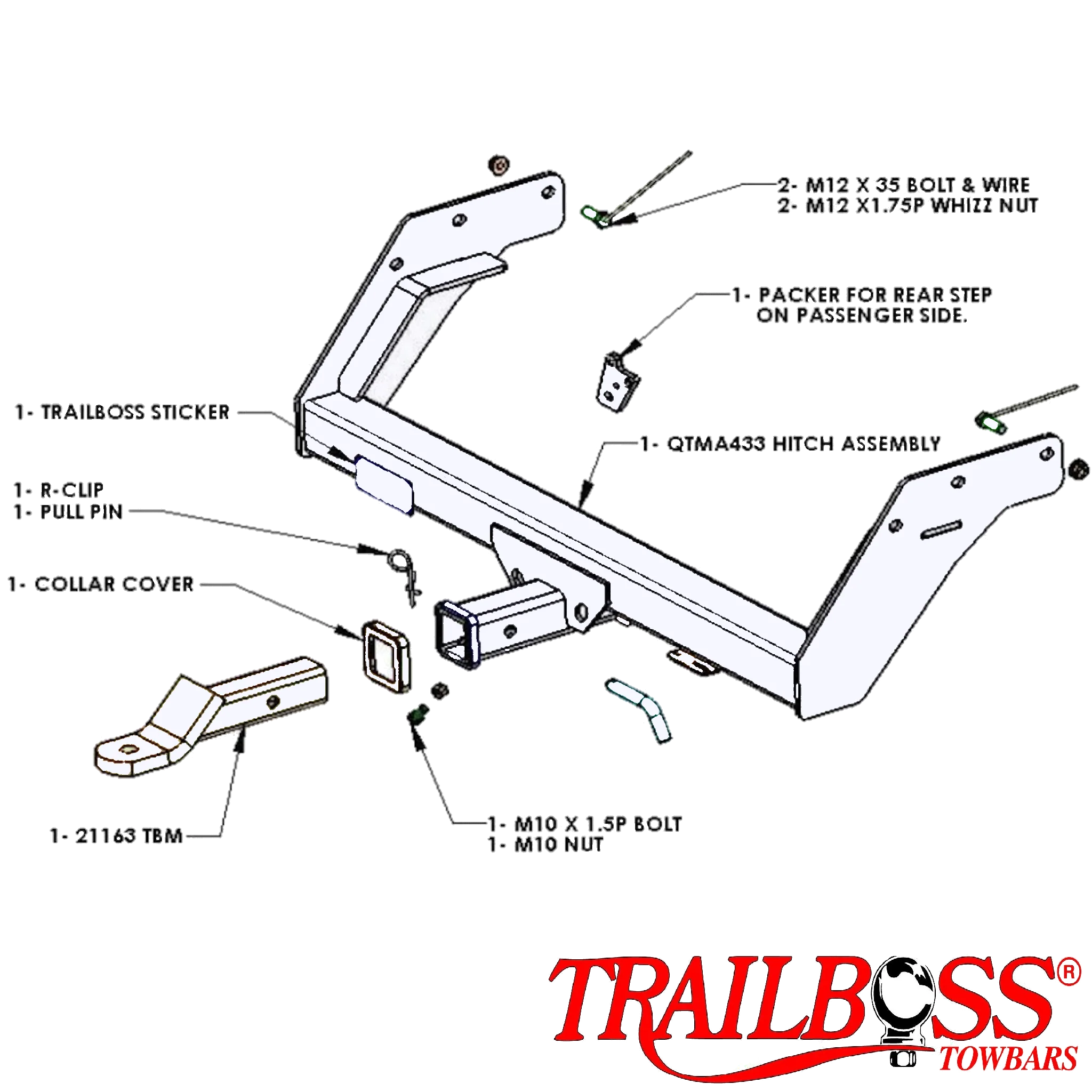 TRAILBOSS Heavy Duty TowBar to suit MAZDA BT-50 2WD 4WD TUB BODY (WITH & WITHOUT STEP) 02/2007-09/2011