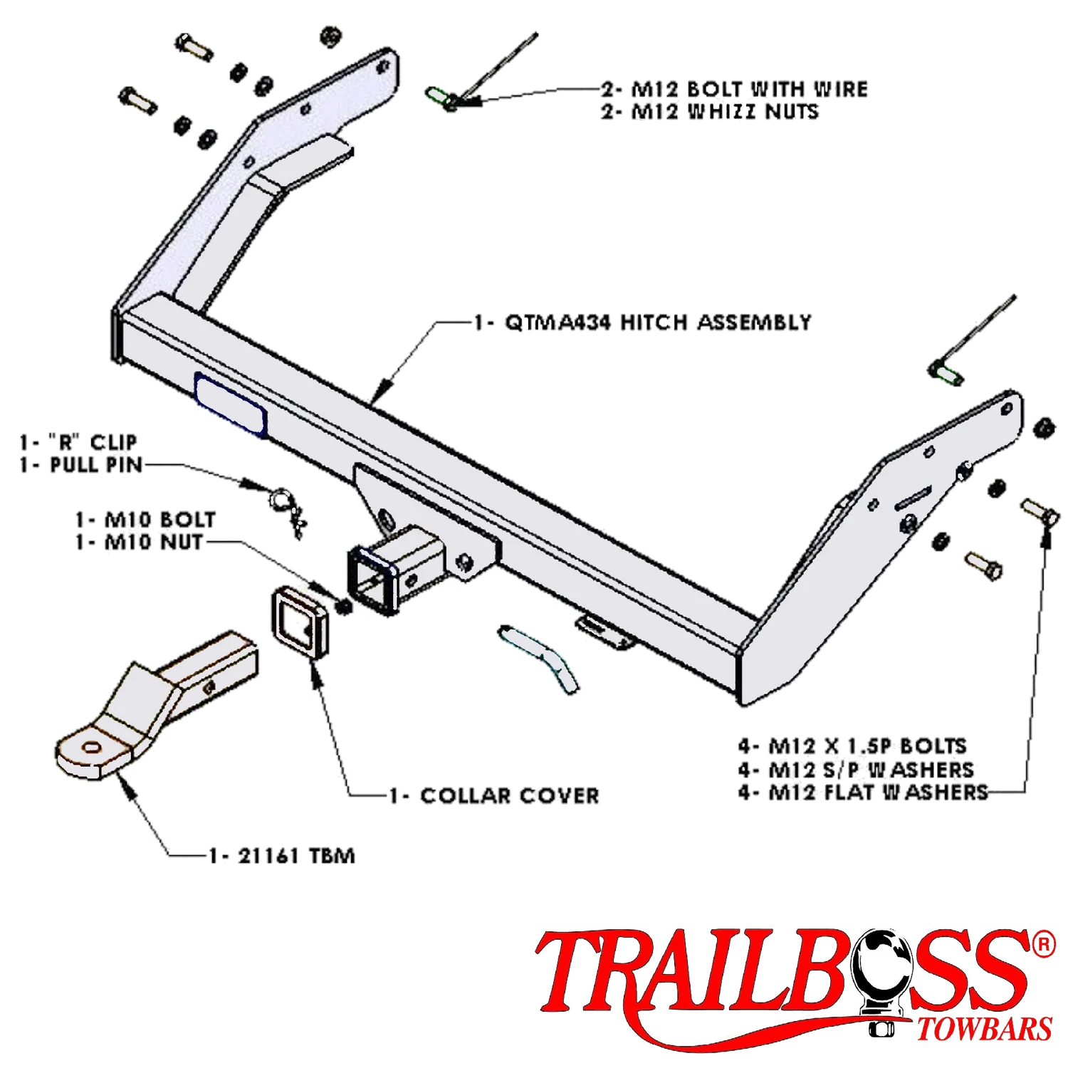 TRAILBOSS Heavy Duty TowBar to suit MAZDA BT-50 4WD & 2WD HIGH RIDER CAB CHASSIS 02/2007-09/2011