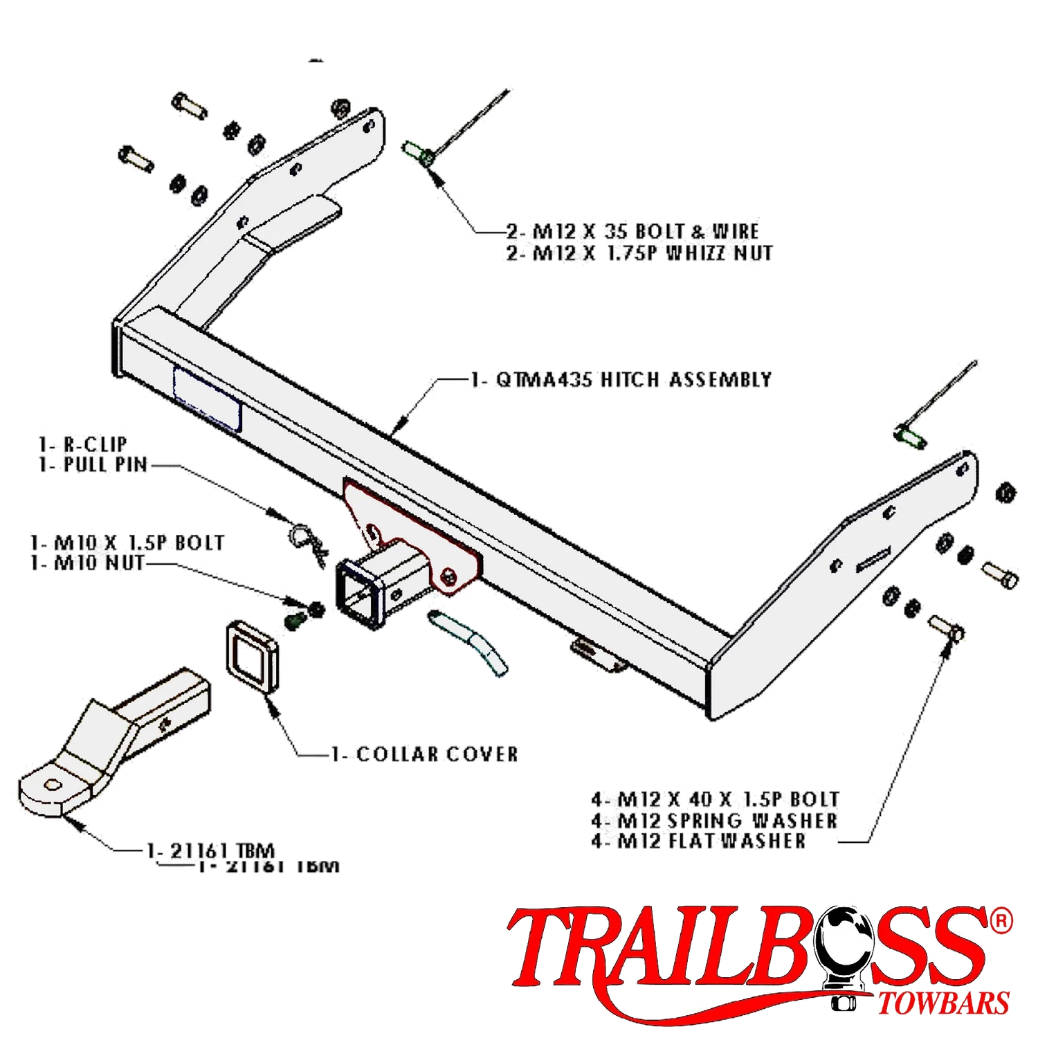 TRAILBOSS Heavy Duty TowBar to suit MAZDA BT-50 2WD CAB CHASSIS (LOW RIDER) (2.5LMOTOR) 02/2007-09/2011