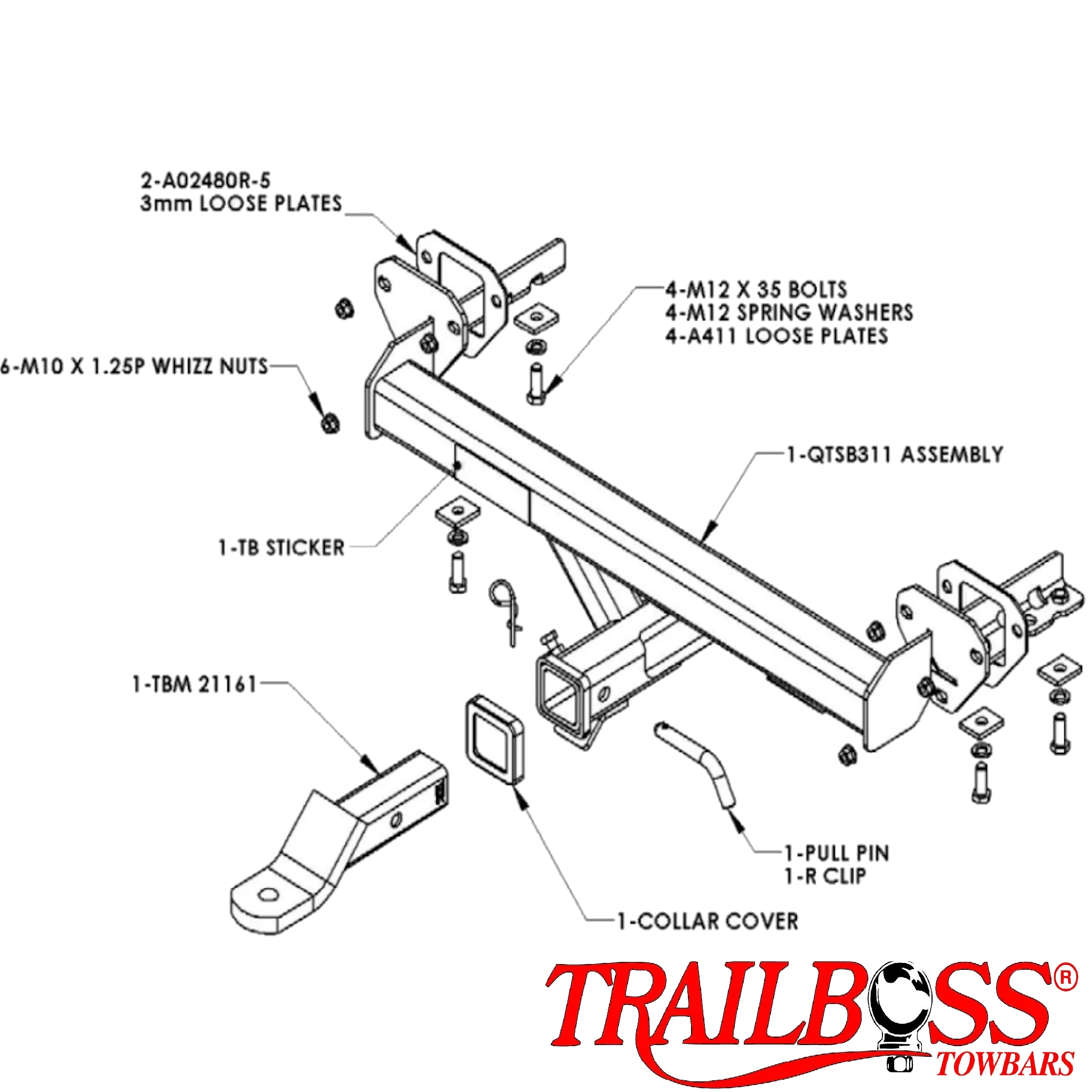 TrailBoss Towbar to suit SUBARU IMPREZA SEDAN 09/2008-11/2011
