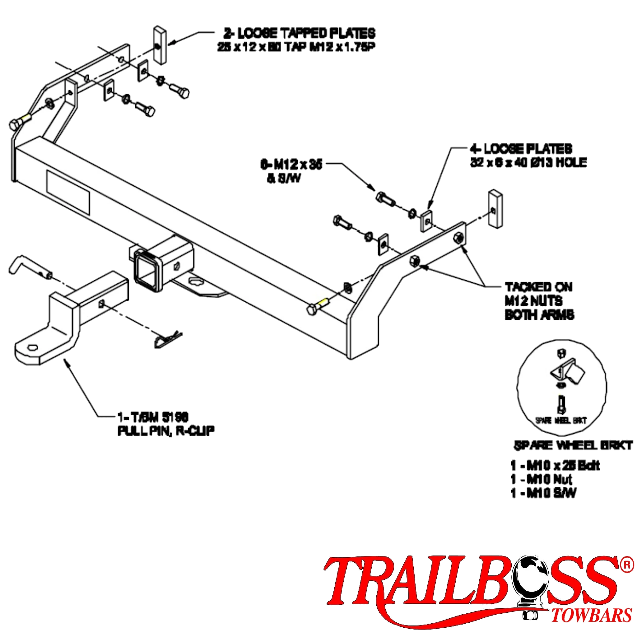 TrailBoss Towbar to suit VOLKSWAGEN TRANSPORTER CAB CHASSIS T4/T5/T6 09/1994-ON
