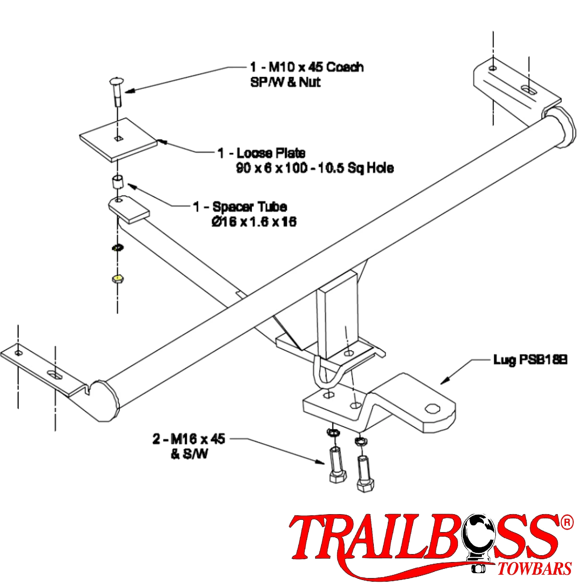 TrailBoss Towbar to suit SUBARU LIBERTY SEDAN (NOT RS TURBO) 01/1989-05/1994