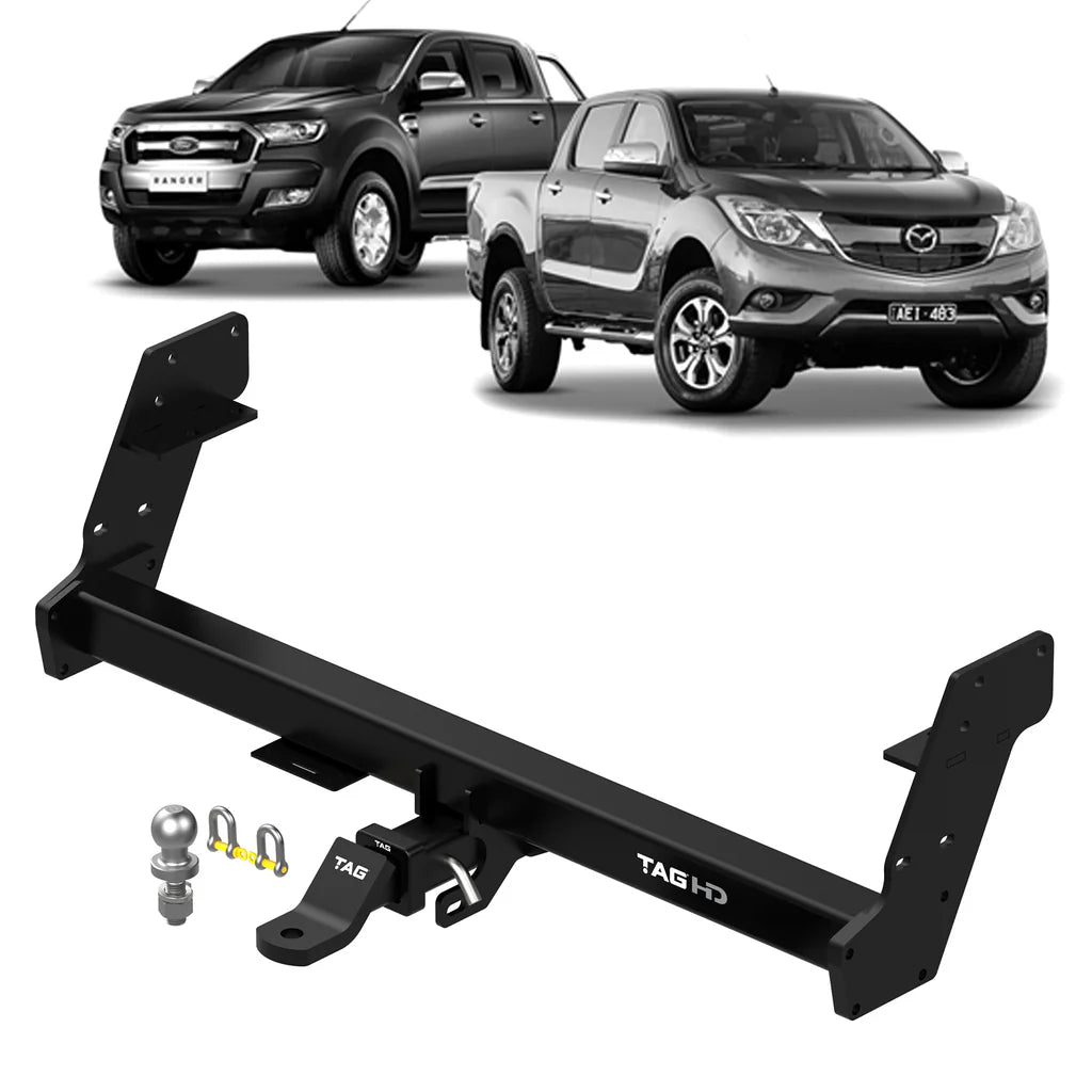 TAG Heavy Duty Towbar for Ford Ranger With Bumper (09/2011 - 05/2022)- suits Hi-Rider & 4x4 models w/step 3 piece bar Suits vehicles with a 33inch Spare Wheel
