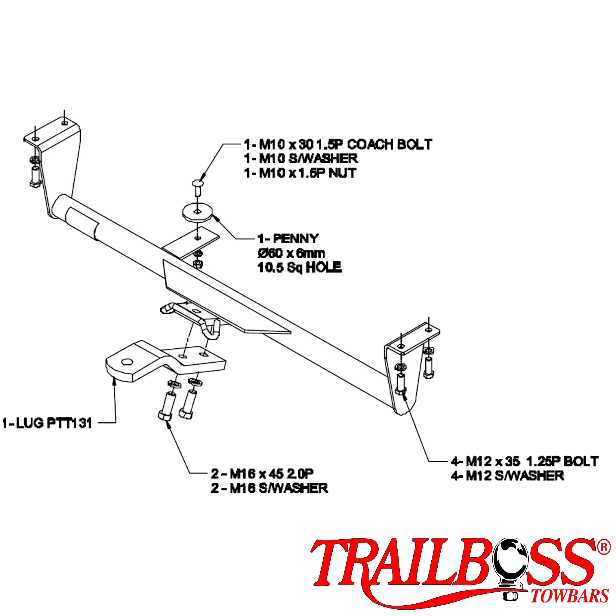 TrailBoss Towbar to suit TOYOTA COROLLA SEDAN WAGON 12/2001-04/2007