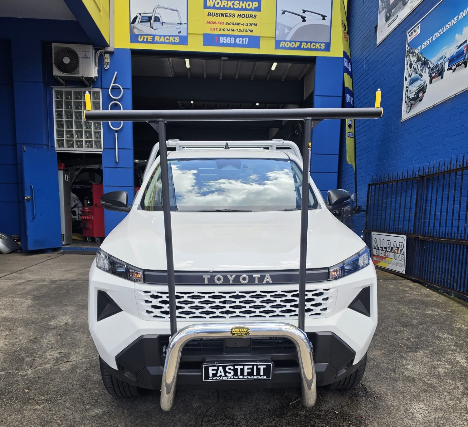 Polished Alloy 76mm Nudgebar with Black HRack set to suit 2026 Toyota Hilux D/Cab