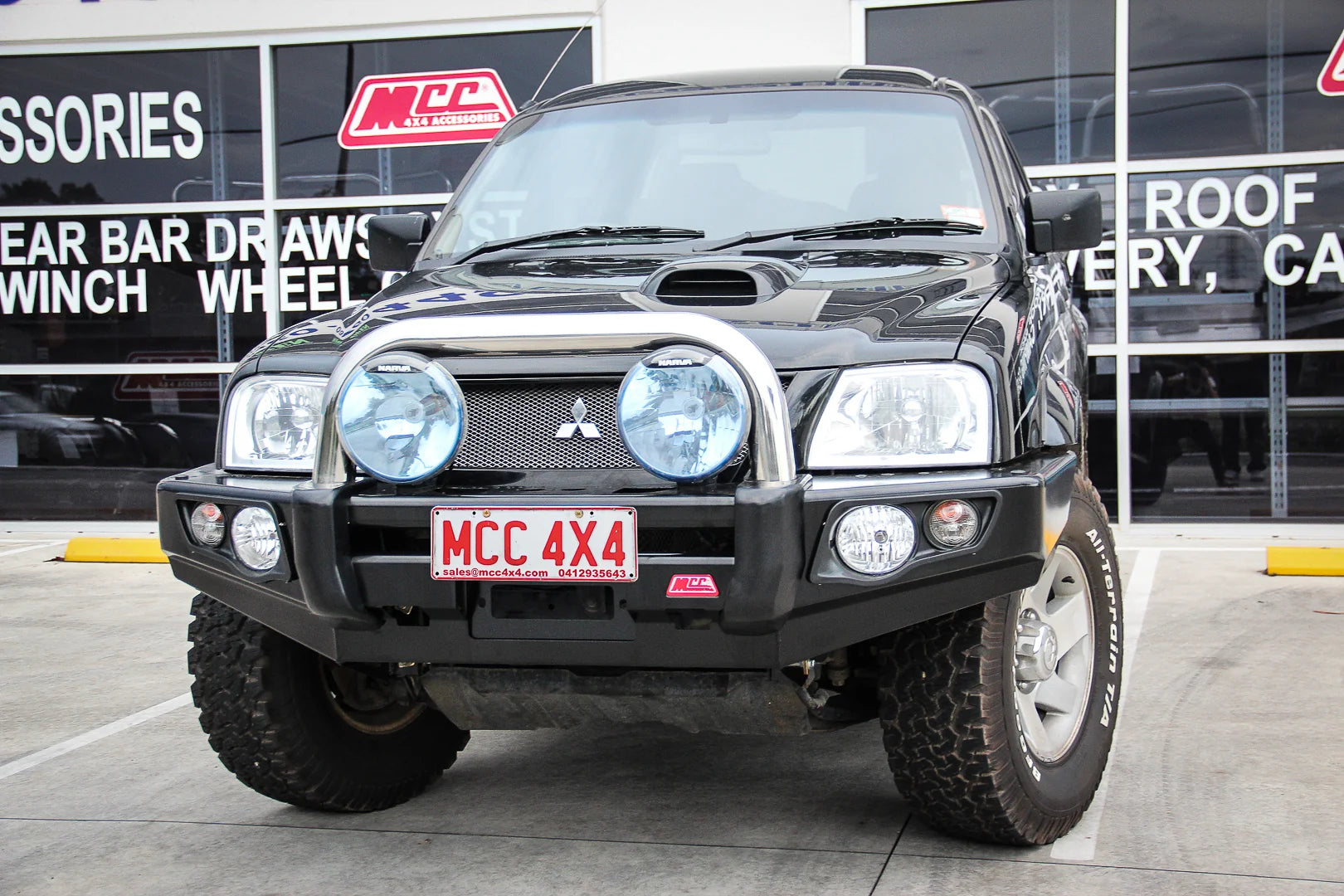 MCC 707-01 Falcon Bull Bar Single Stainless Loop Package (LED Foglight) to suit Challenger 1996-2006