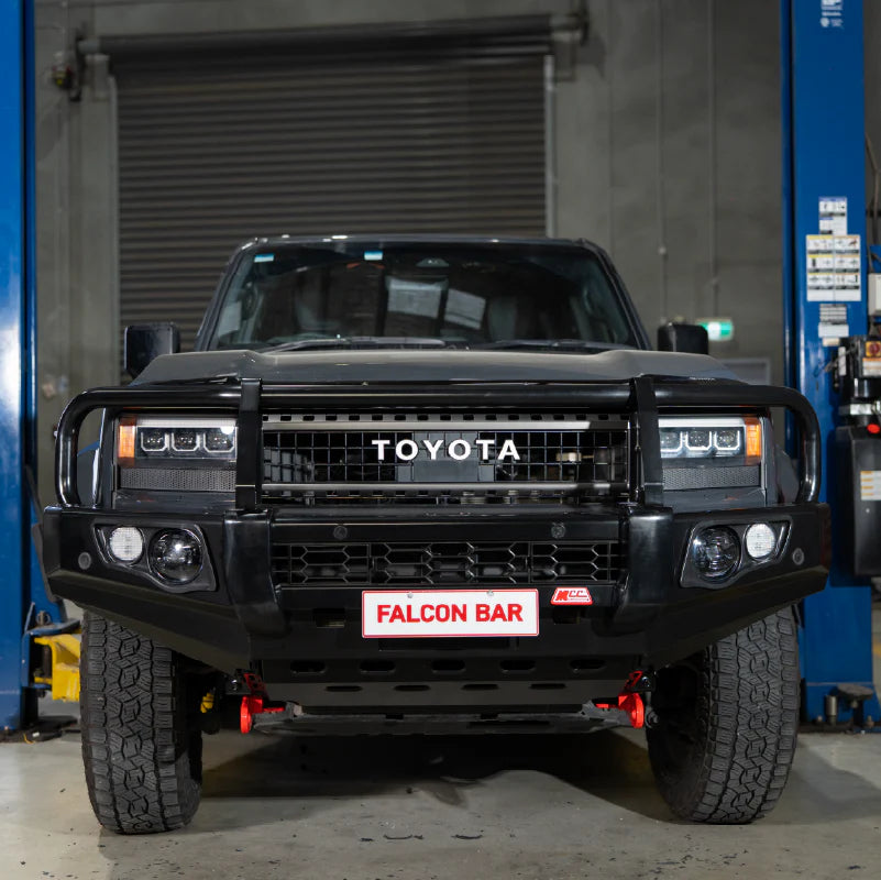 MCC 707-02 FALCON BULL BAR BLACK A-FRAME PACKAGE (LED FOGLIGHT) (SAND BLACK) TO SUIT TOYOTA PRADO 250 2025-ON