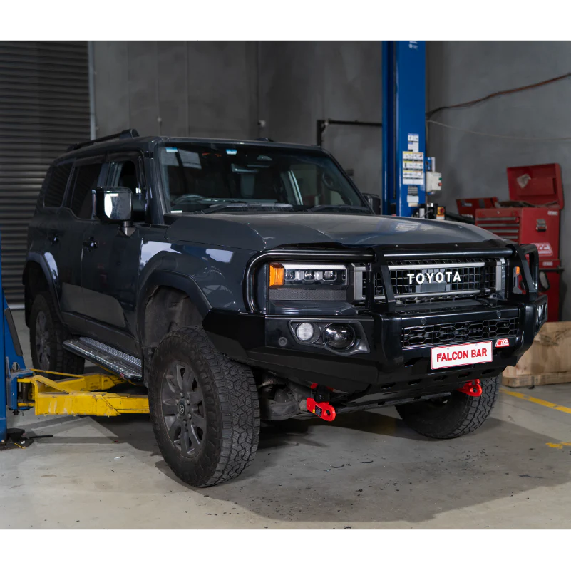 MCC 707-02 FALCON BULL BAR BLACK A-FRAME PACKAGE (LED FOGLIGHT) (SAND BLACK) TO SUIT TOYOTA PRADO 250 2025-ON