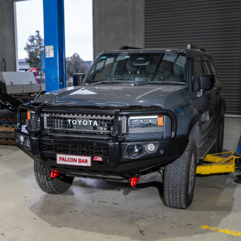 MCC 707-02 FALCON BULL BAR BLACK A-FRAME PACKAGE (LED FOGLIGHT) (SAND BLACK) TO SUIT TOYOTA PRADO 250 2025-ON