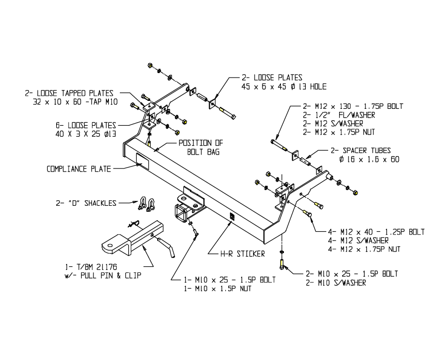 Hayman Reese Towbar to suit Toyota Hilux Ute without factory bumper-step (10/1983 to 4/2005)