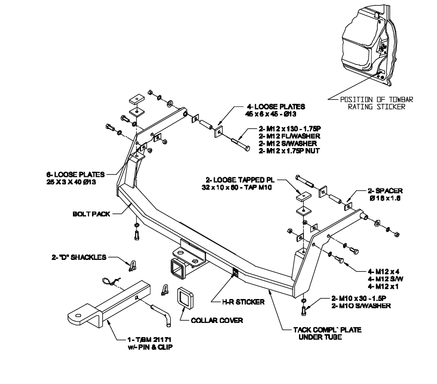 Hayman Reese Towbar to suit Toyota HiLux Ute with factory bumper-step (10/1983 to 4/2005)