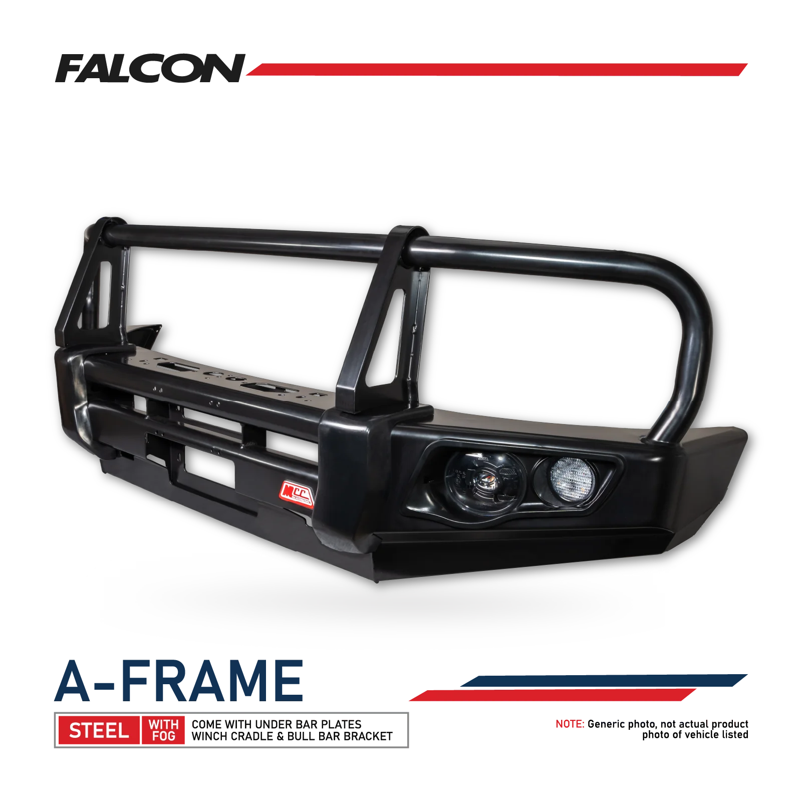 Pajero Sport QF QG 2020-On 707-02 Falcon Bull Bar Black A-Frame Package (LED Foglight)