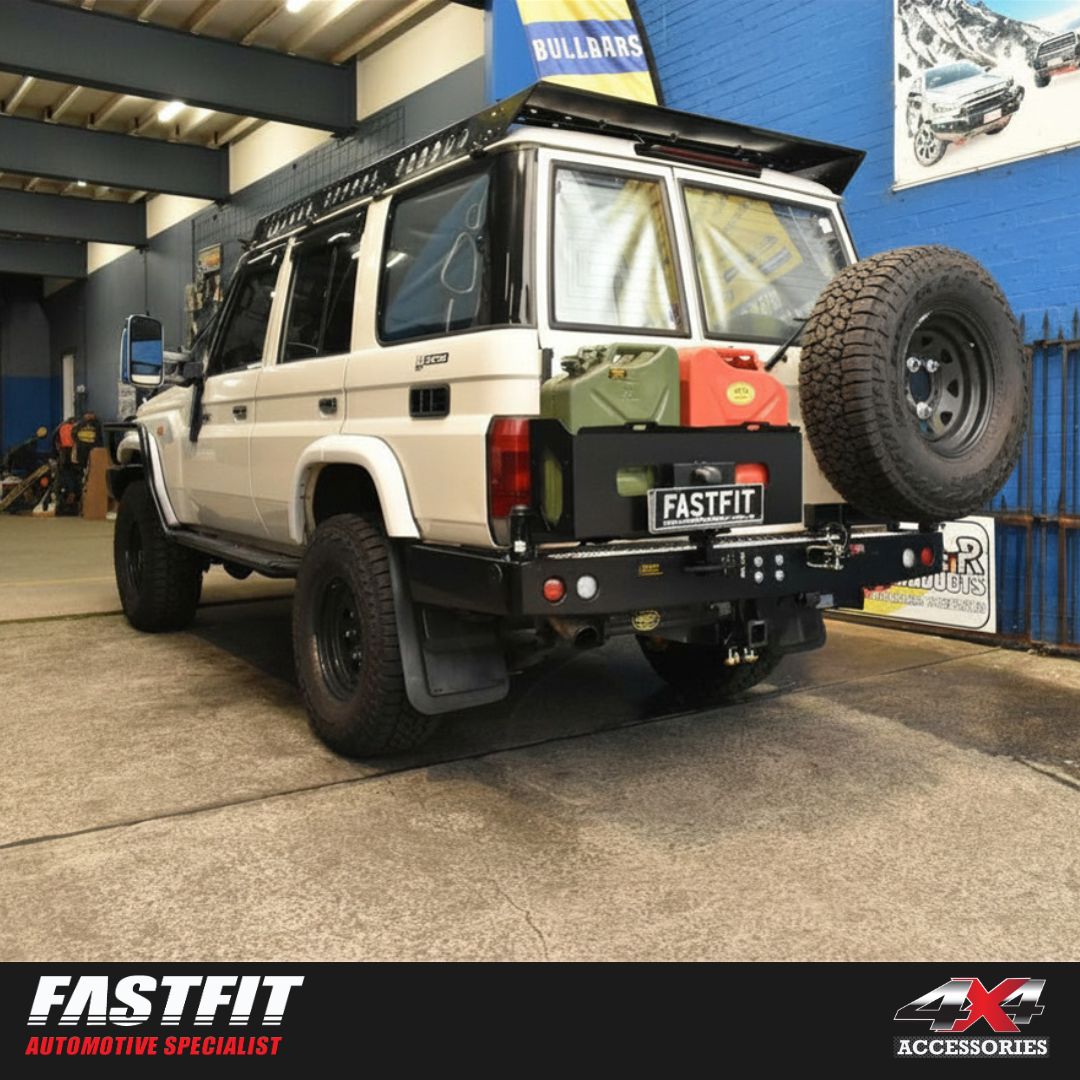 MCC 022-02 Rear Wheel Carrier Double Jerry Can Holder Package to suit Toyota LandCruiser 70 series 1984-2022