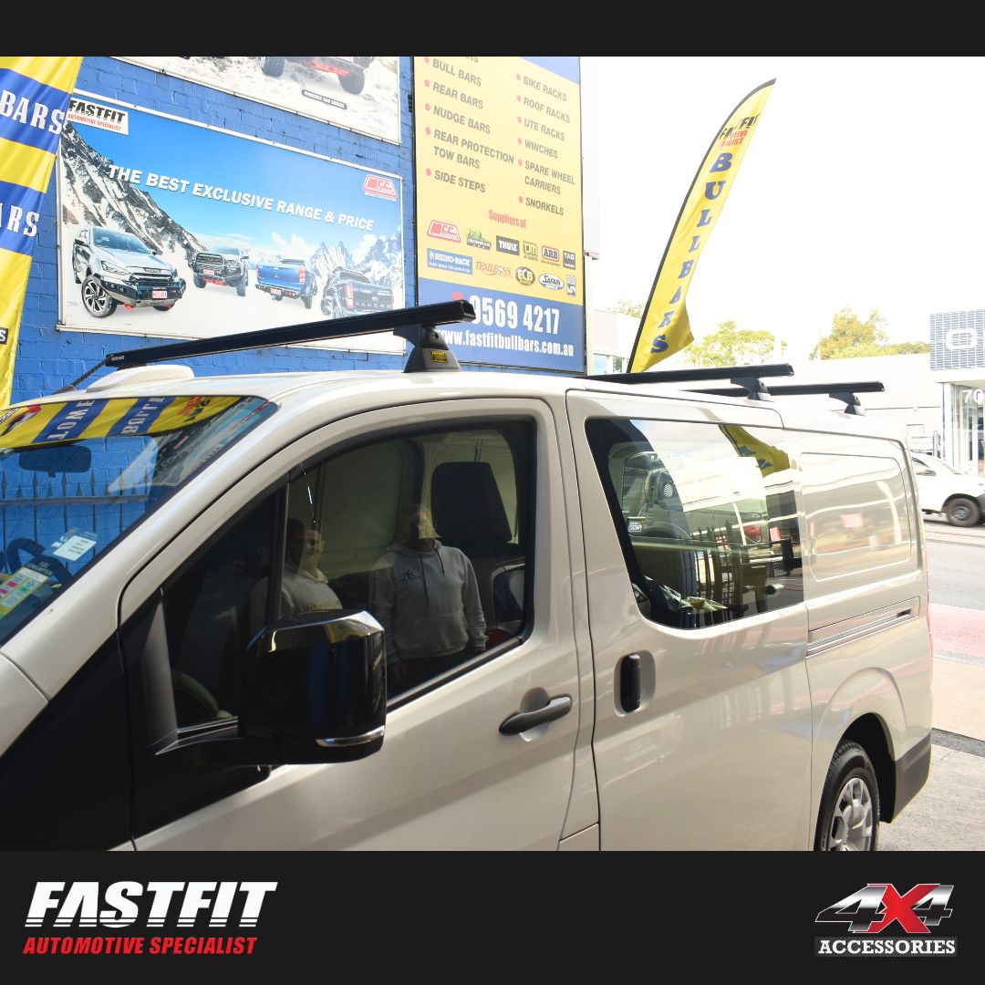 RHINO Heavy Duty RCH Black 3 Bar Roof Rack to suit TOYOTA Hiace SLWB Gen 6 2dr Van 2019-ON