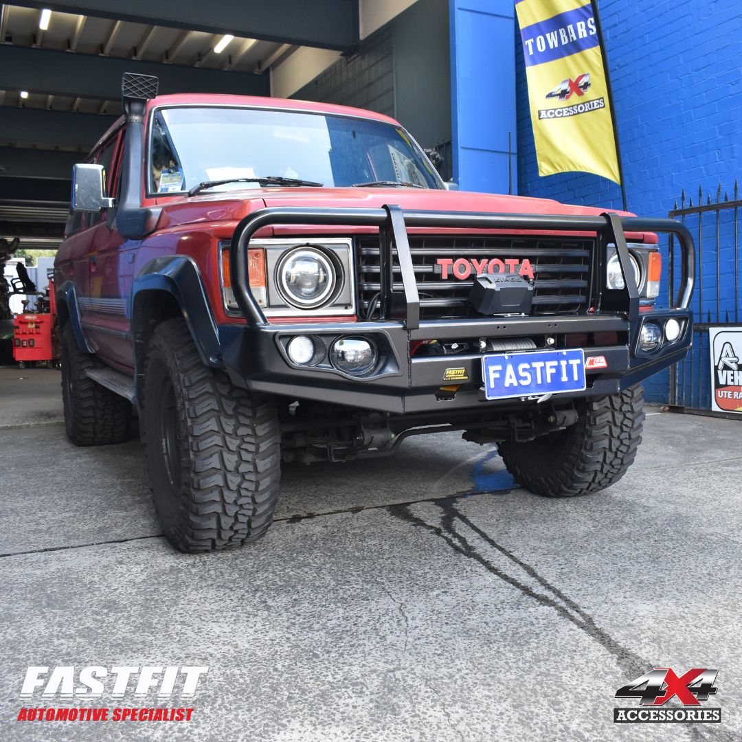 MCC 707-02 Falcon Bull Bar Black A-Frame Package (LED Foglight) to suit Toyota Land Cruiser 60 series 1980-1990