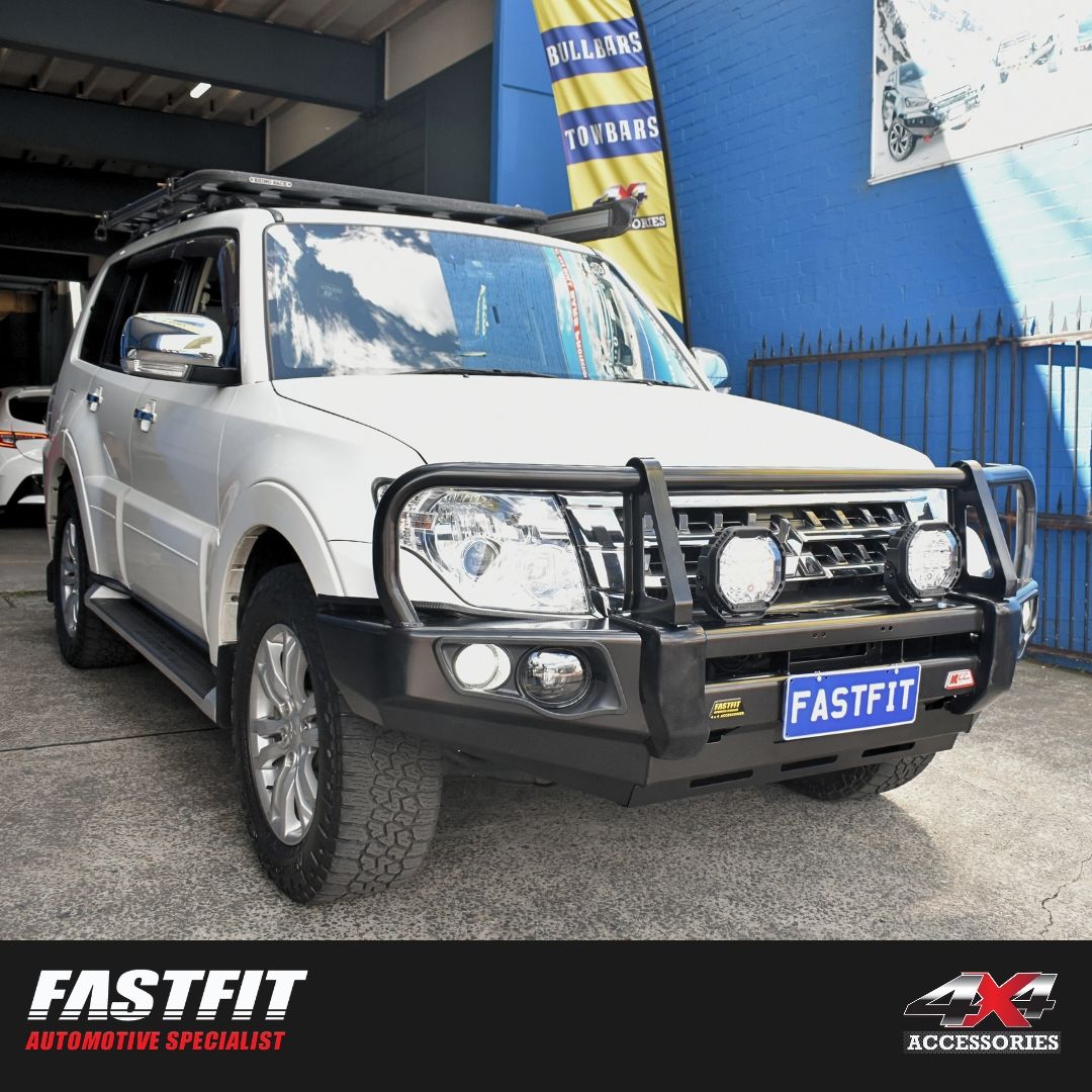 MCC 707-02 Falcon Bull Bar Black A-Frame Package (LED Foglight) to suit Mitsubishi Pajero NS NX NT NW 2006-2021