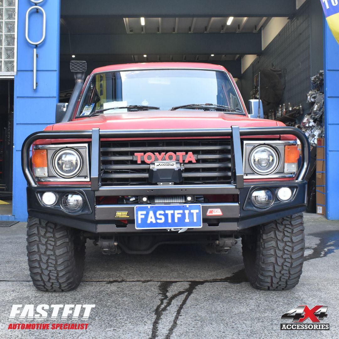 MCC 707-02 Falcon Bull Bar Black A-Frame Package (LED Foglight) to suit Toyota Land Cruiser 60 series 1980-1990
