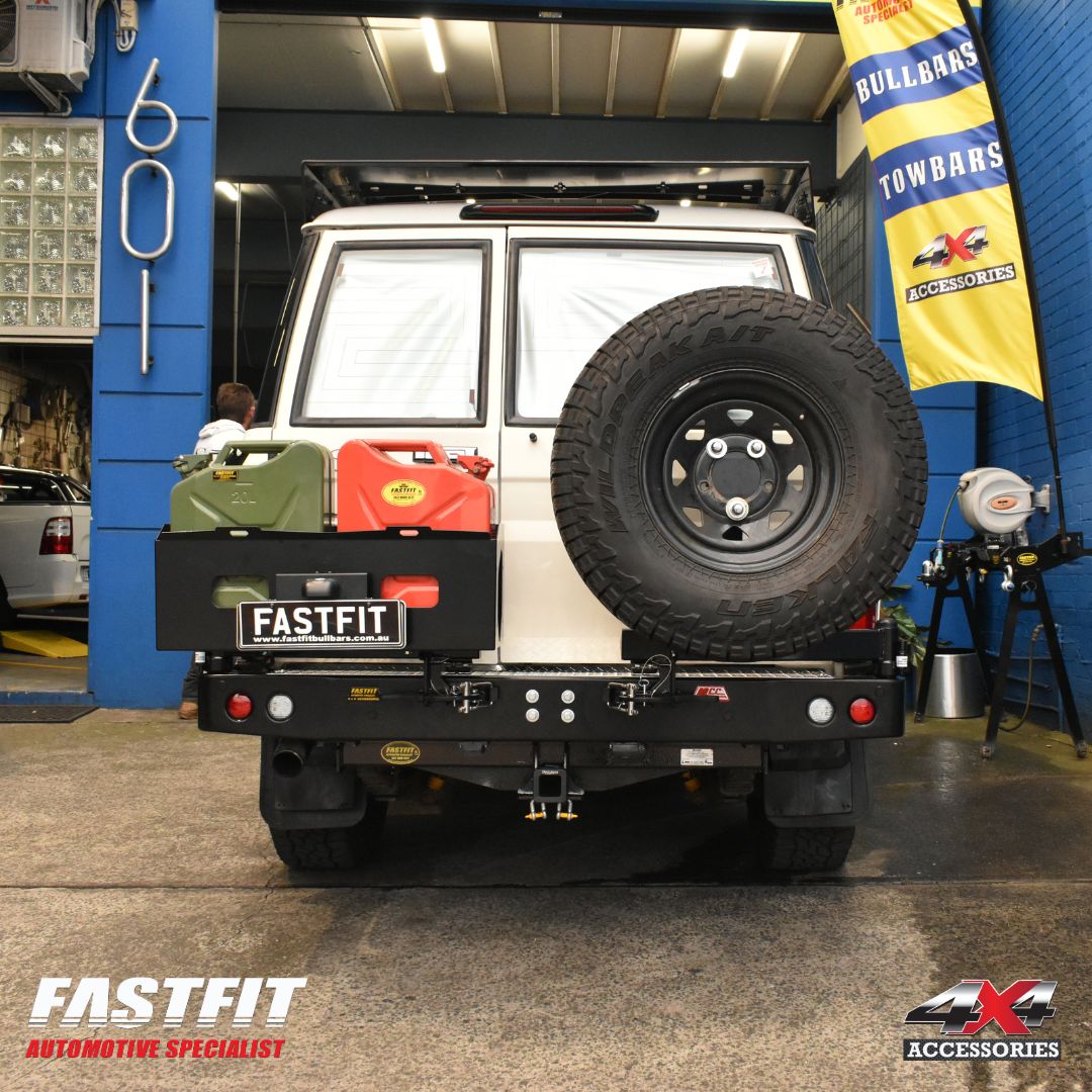 MCC 022-02 Rear Wheel Carrier Double Jerry Can Holder Package to suit Toyota LandCruiser 70 series 1984-2022