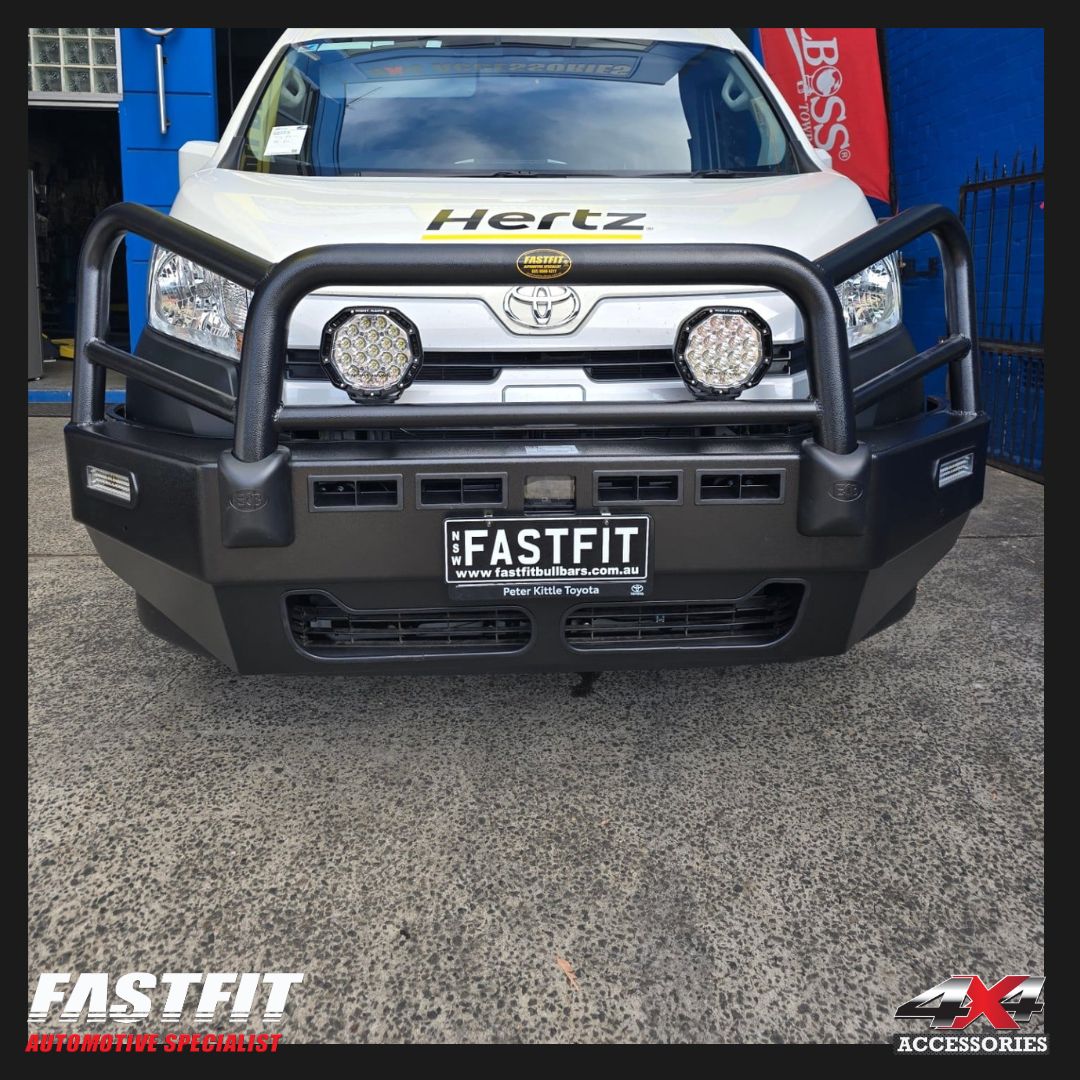 ECB Bull Bars with Bumper Lights (BLACK RIPPLE) for TOYOTA HIACE (05/2019-On)