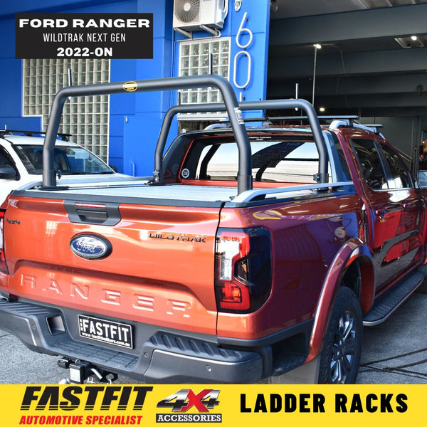 All Bars 76MM FRONT & REAR (BLACK) LADDER RACKS TO SUIT FORD RANGER ...