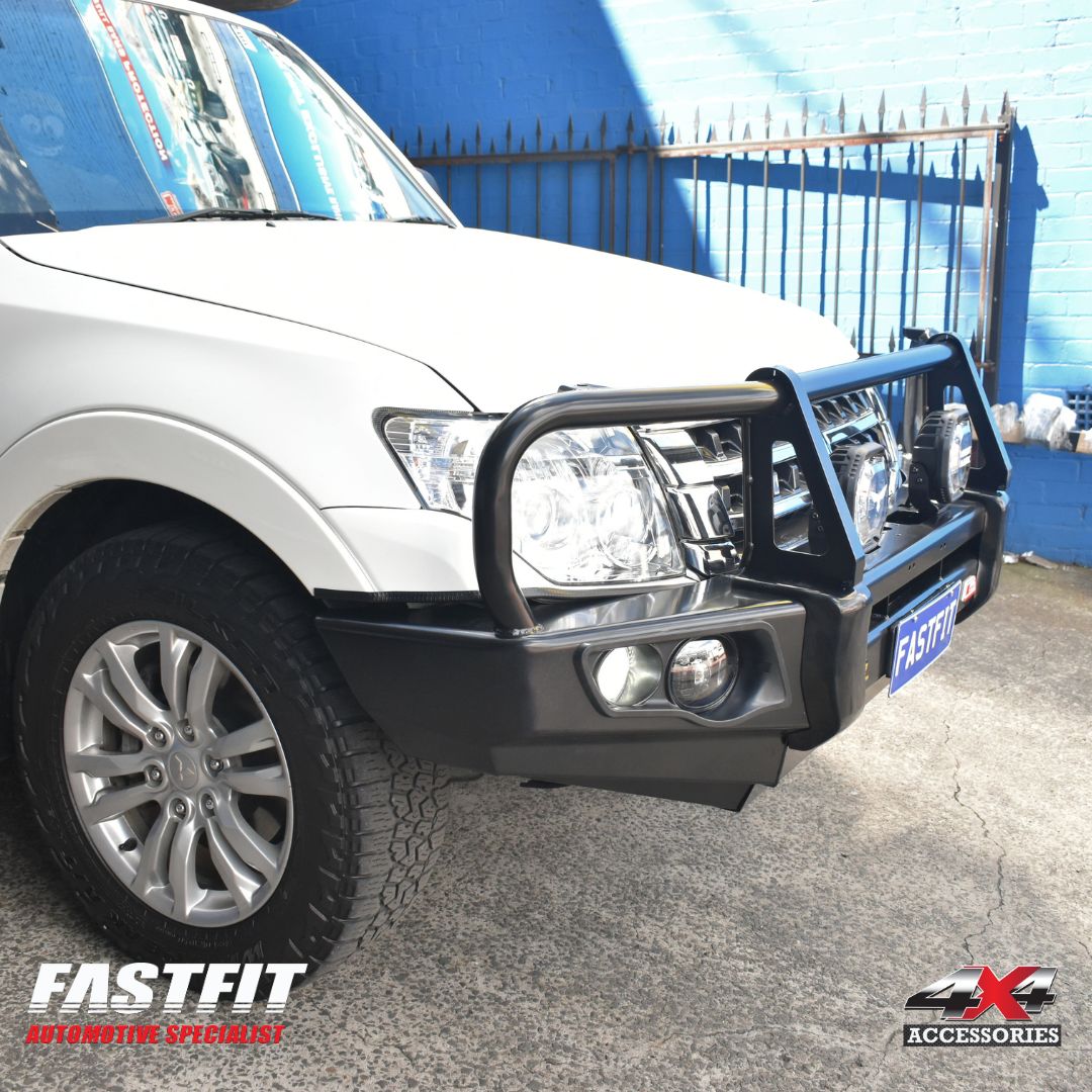 MCC 707-02 Falcon Bull Bar Black A-Frame Package (LED Foglight) to suit Mitsubishi Pajero NS NX NT NW 2006-2021