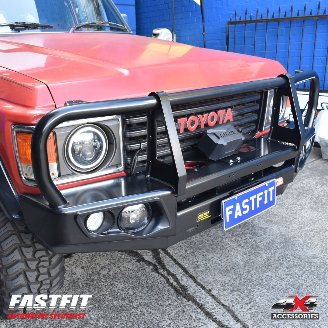MCC 707-02 Falcon Bull Bar Black A-Frame Package (LED Foglight) to suit Toyota Land Cruiser 60 series 1980-1990