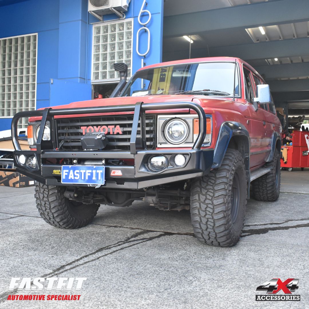 MCC 707-02 Falcon Bull Bar Black A-Frame Package (LED Foglight) to suit Toyota Land Cruiser 60 series 1980-1990