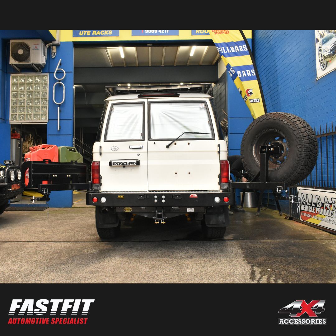 MCC 022-02 Rear Wheel Carrier Double Jerry Can Holder Package to suit Toyota LandCruiser 70 series 1984-2022