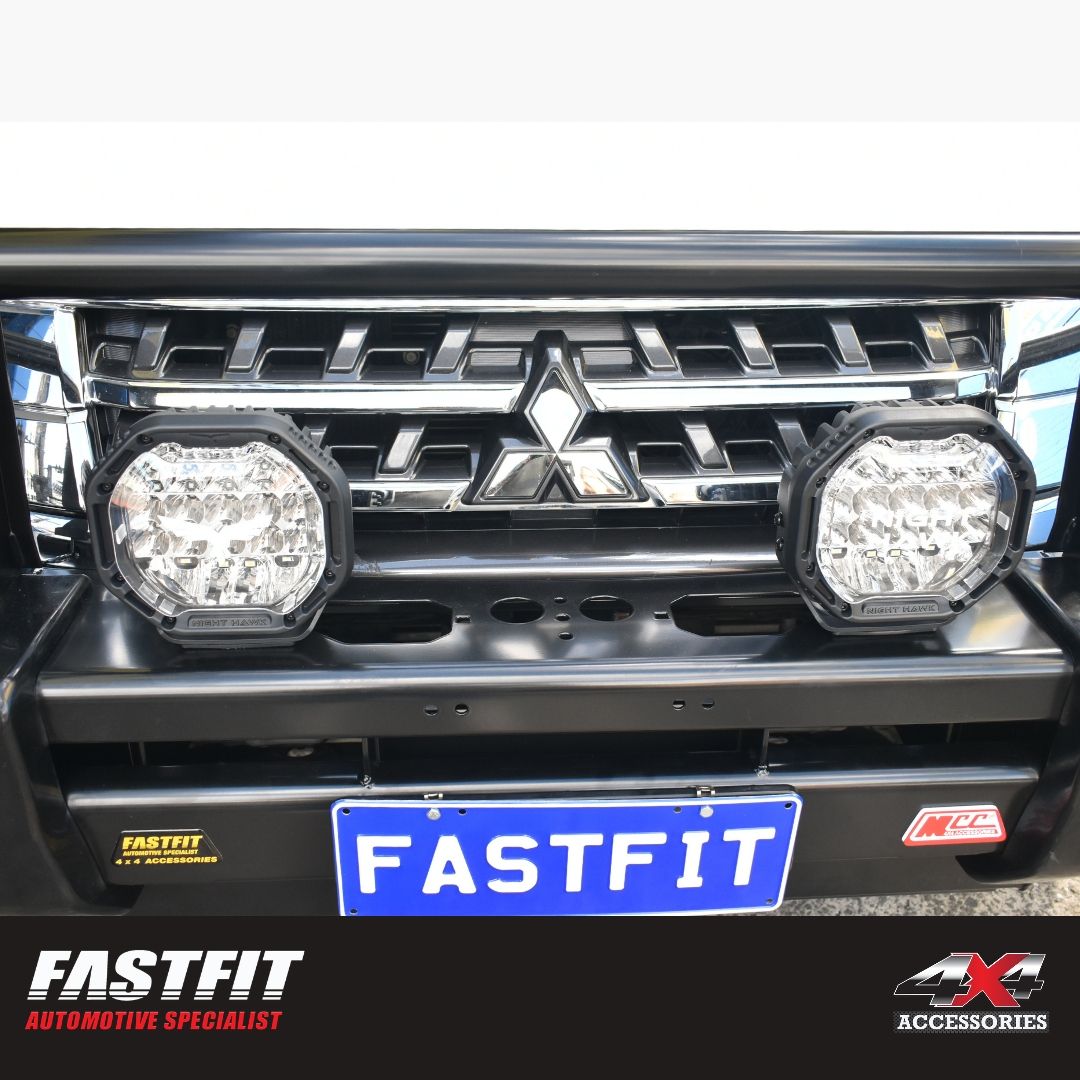 MCC 707-02 Falcon Bull Bar Black A-Frame Package (LED Foglight) to suit Mitsubishi Pajero NS NX NT NW 2006-2021