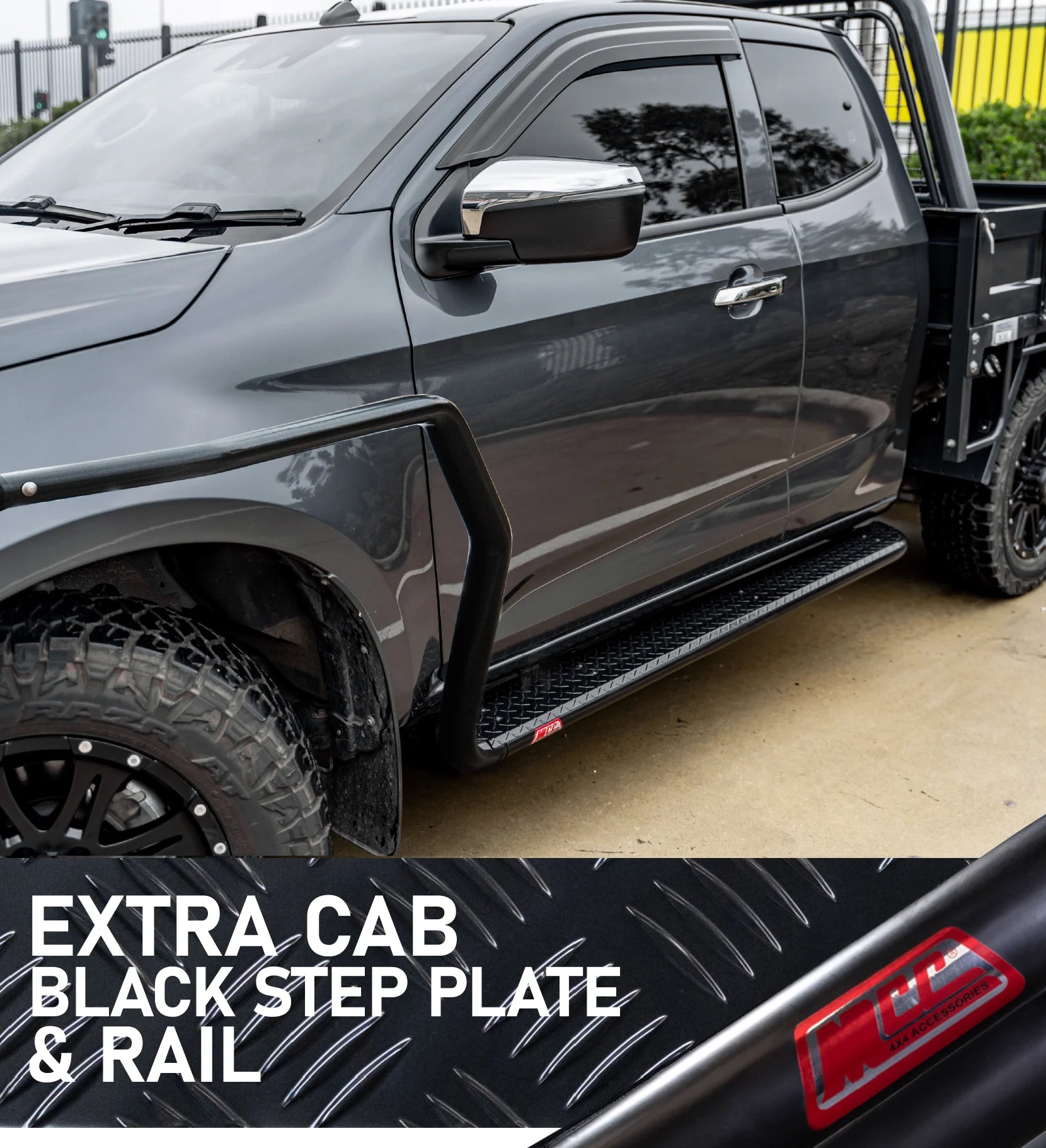MCC 039BSR Extra Cab All Black Side Step and Rail Package (50mm Bull Bar) for Next-Gen Ranger 2022-On