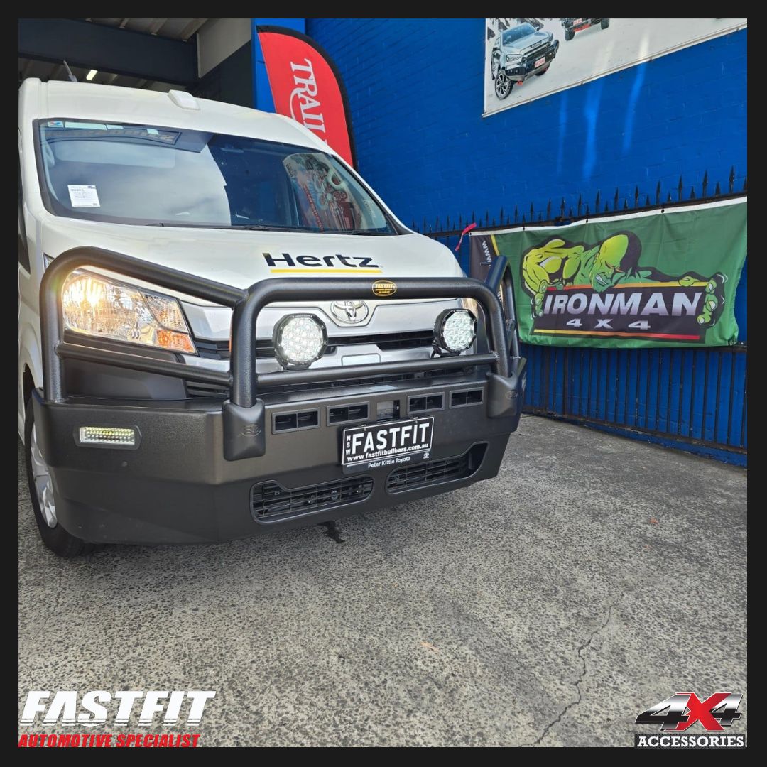 ECB Bull Bars with Bumper Lights (BLACK RIPPLE) for TOYOTA HIACE (05/2019-On)