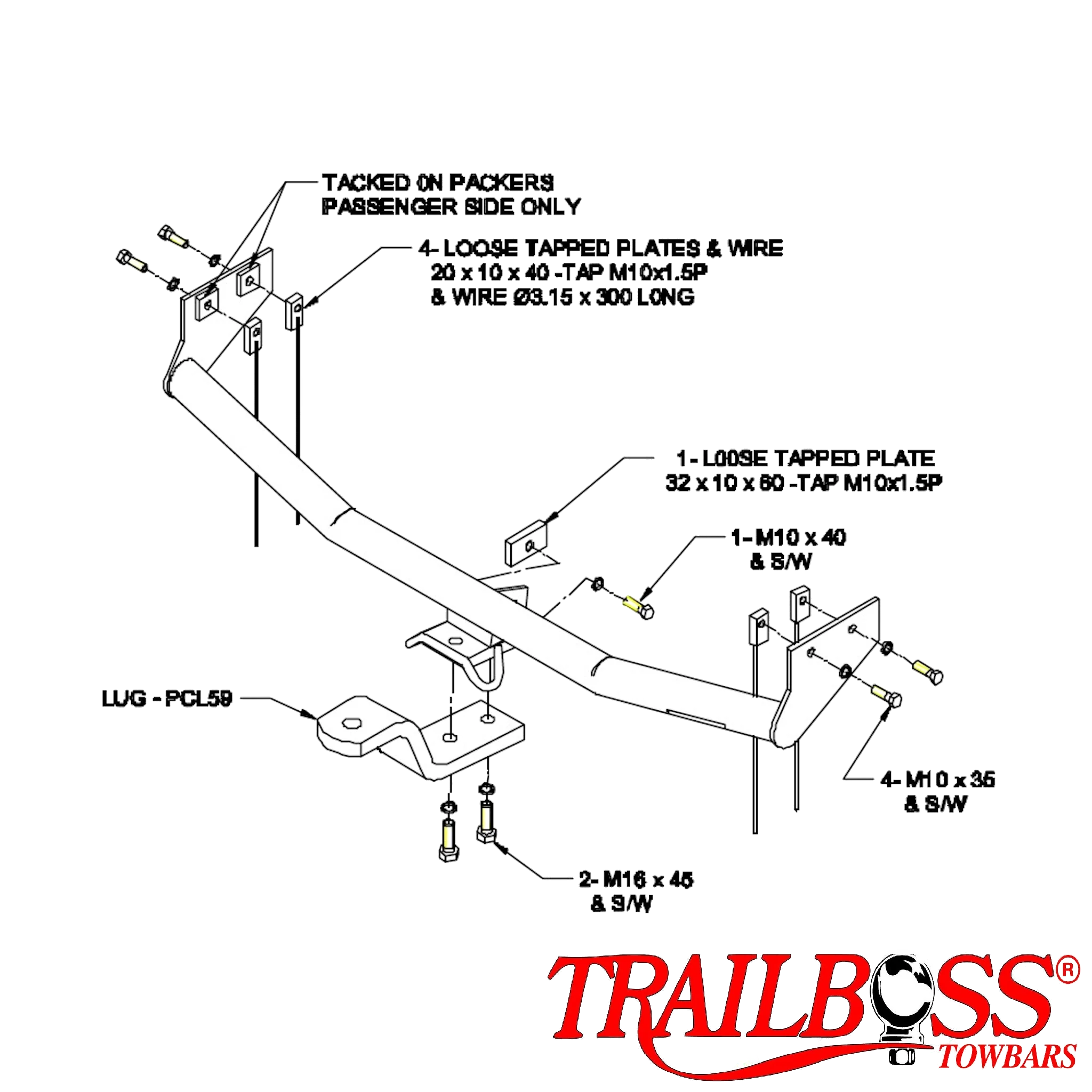 TrailBoss Towbar to suit Mitsubishi MIRAGE HATCH 05/1996-08/2004