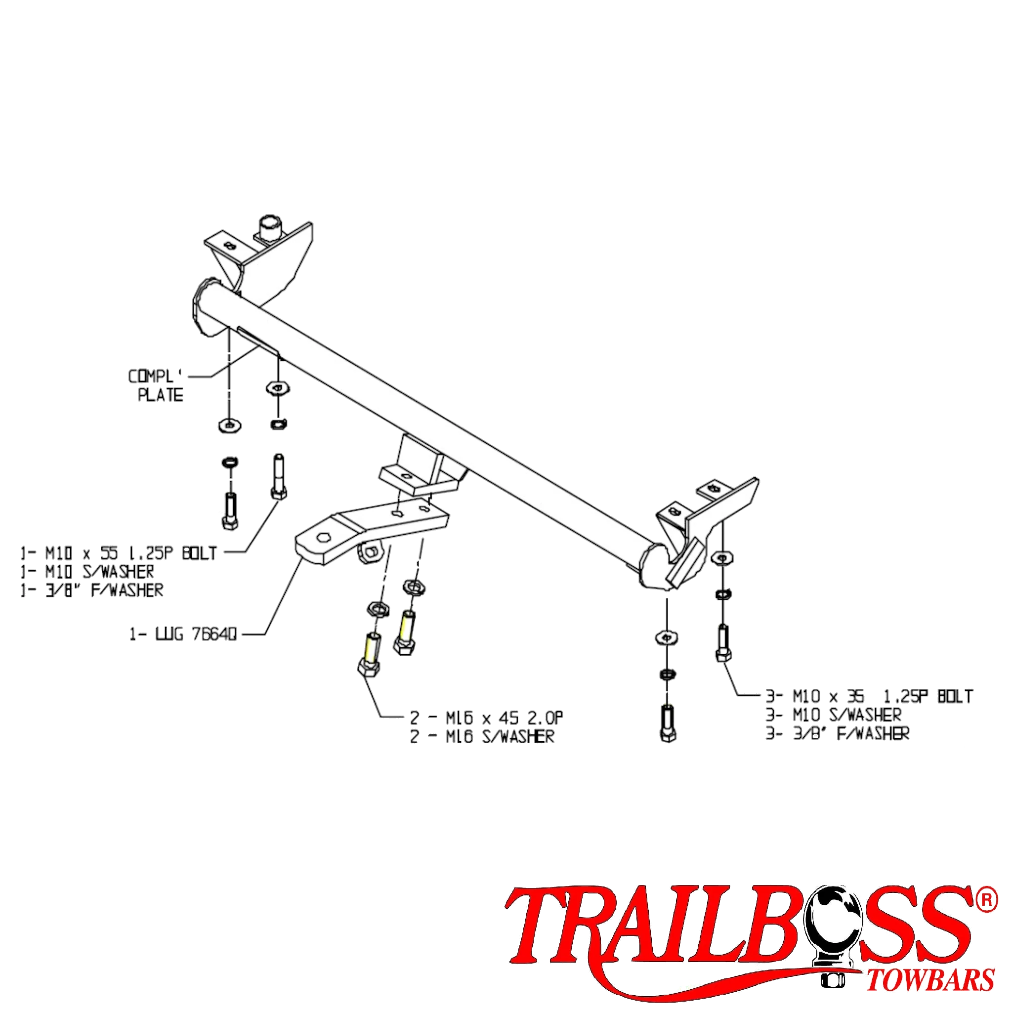 TrailBoss Towbar to suit Mitsubishi MAGNA SEDAN ( NO BUMPER REMOVAL, EASY FIT) 04/1996-09/2005