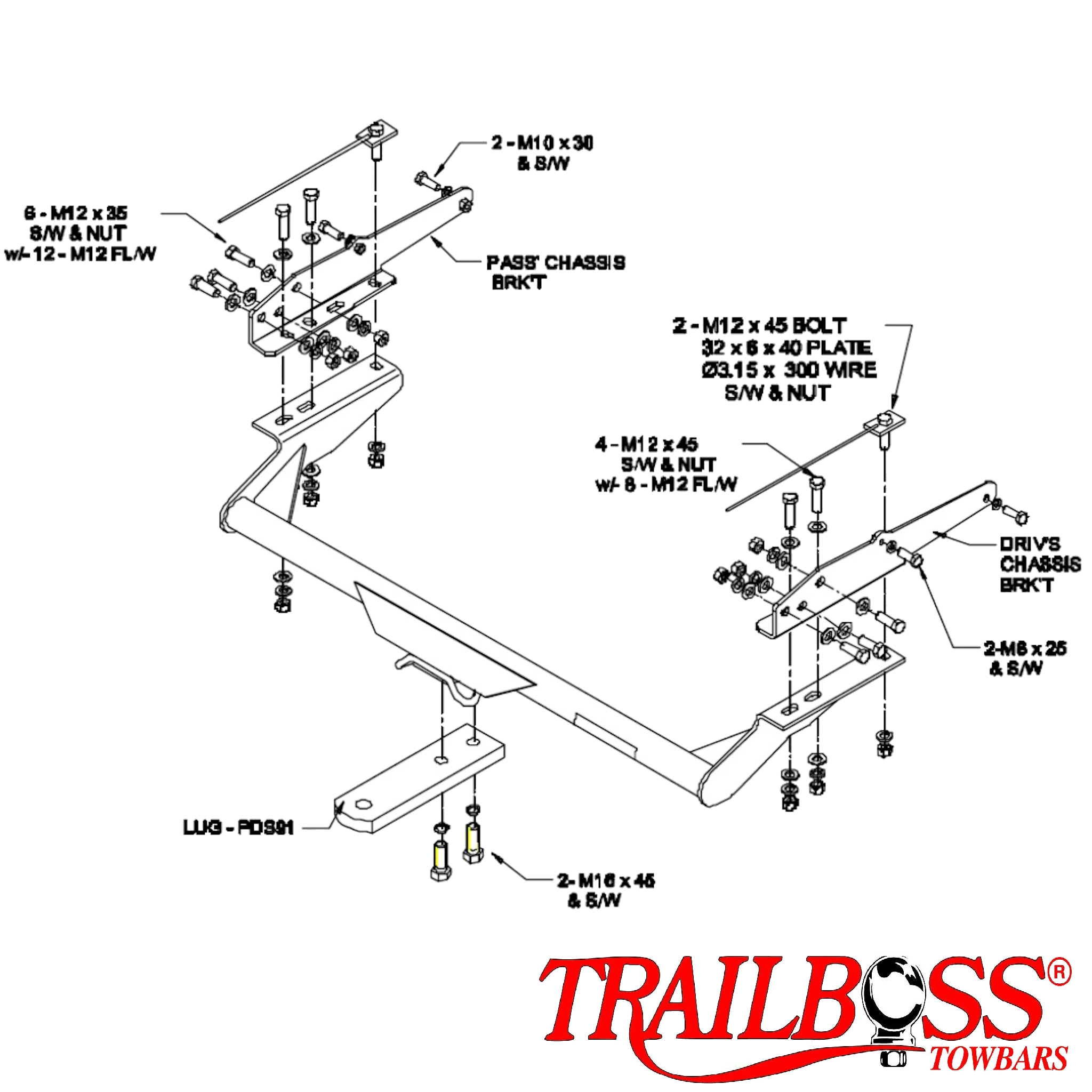 TrailBoss Towbar to suit NISSAN NAVARA D22 CAB CHASSIS UTE (WITH STEP)(MTO) 01/1986-03/2009