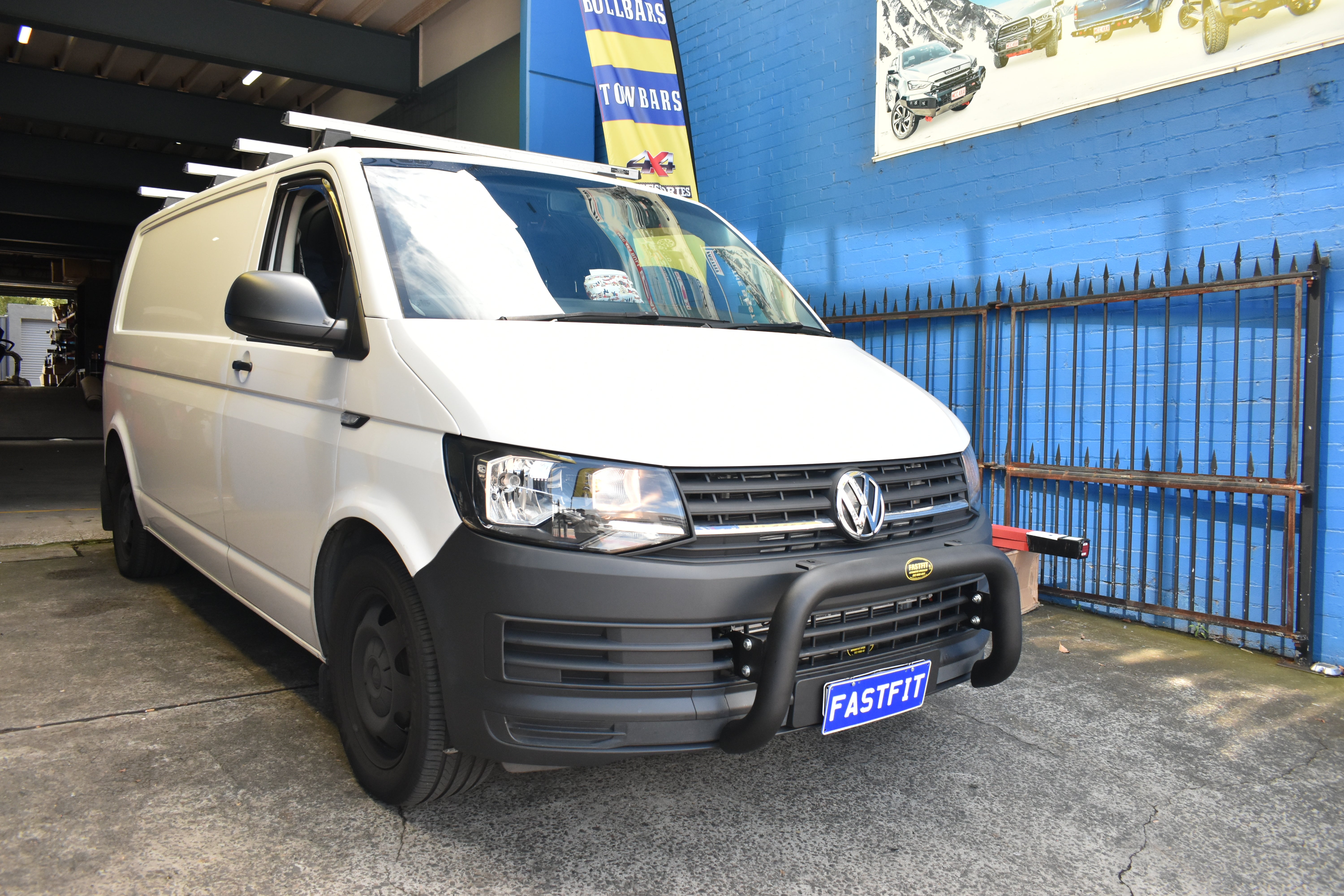 ECB Nudge Bars (POLISHED BLACK FINISH) TO SUIT VOLKSWAGEN TRANSPORTER (07/15 to 05/20)