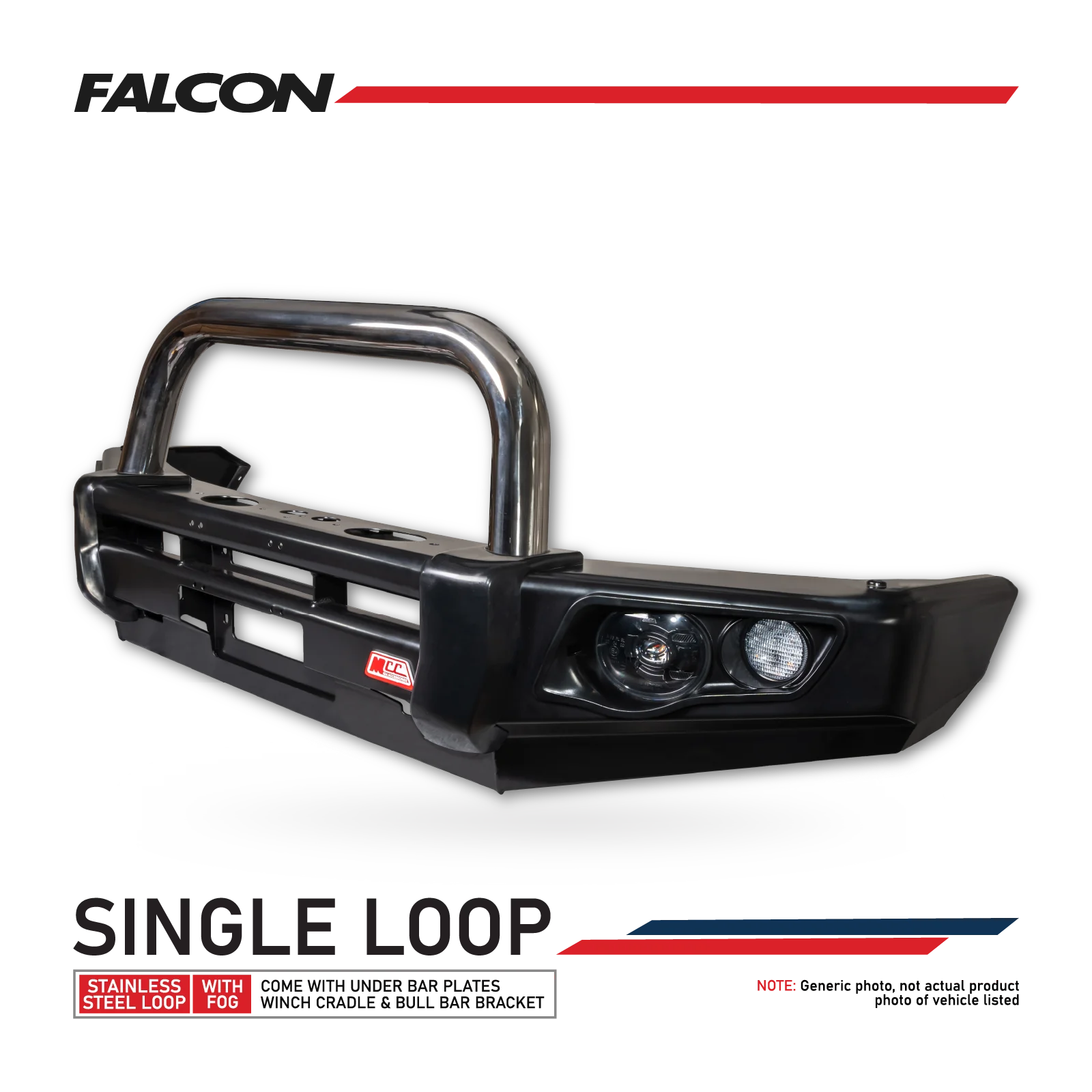 MCC 707-01 Single Loop Falcon Bull Bars (LED FOGLIGHTS) to suit VW Amarok 03/2011-ON