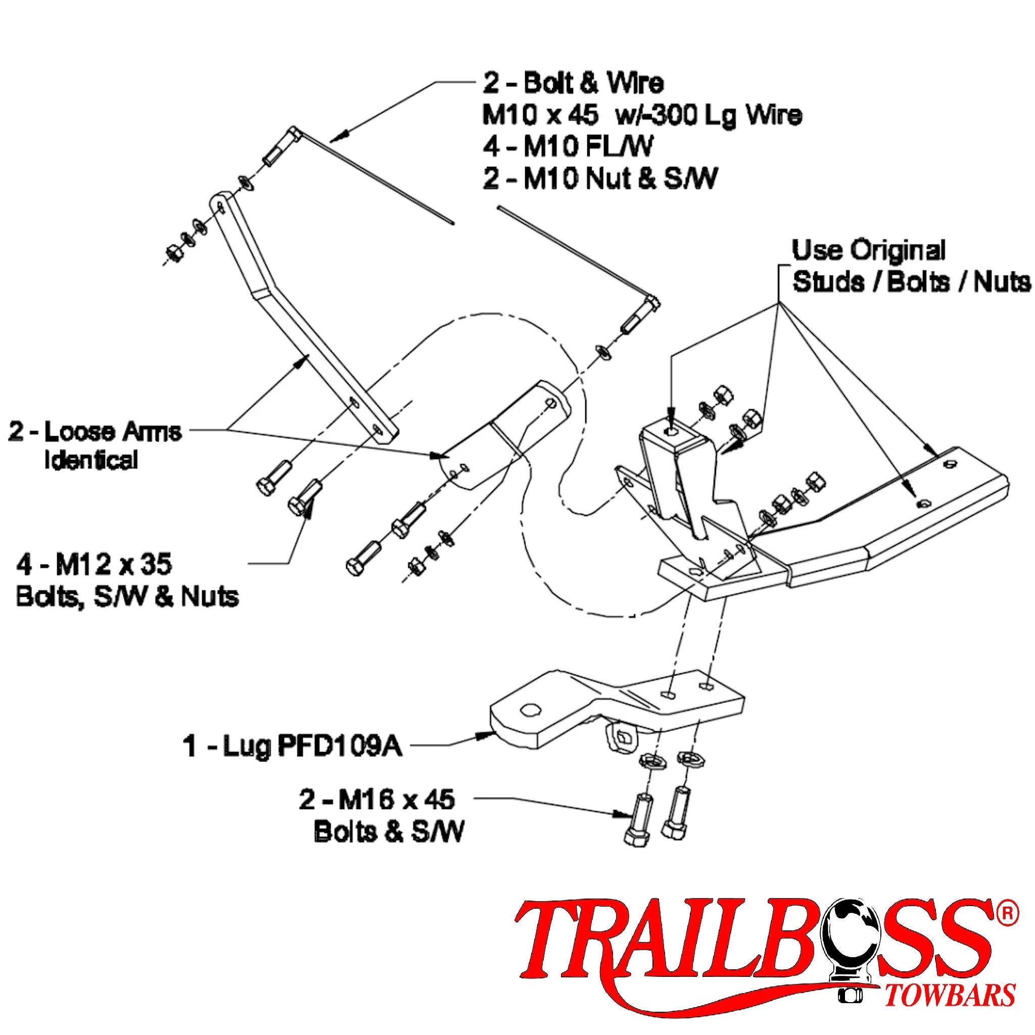 TRAILBOSS TowBar to suit FORD FAIRLANE AU SEDAN 02/1999-09/2002