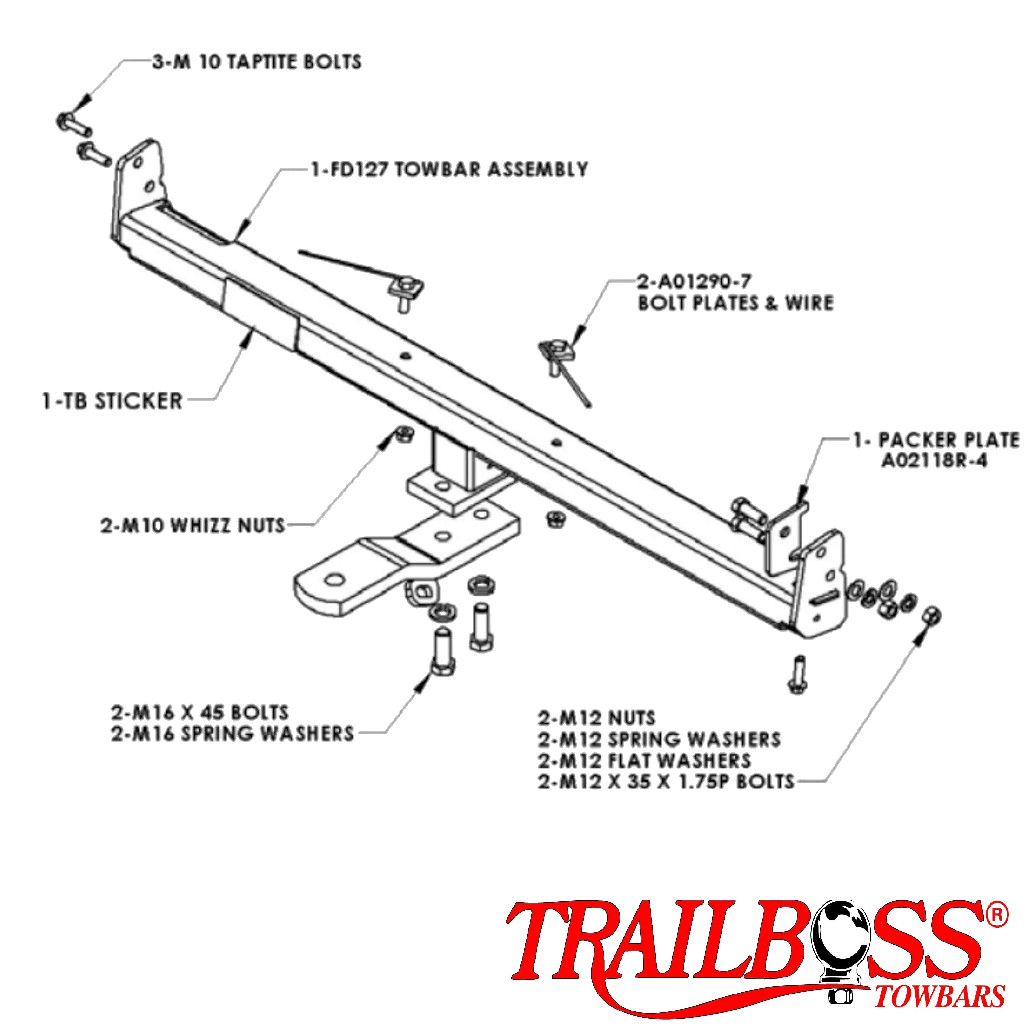 TRAILBOSS Standard TowBar to suit FORD FAIRLANE BA/BF SEDAN 10/2002-05/2008