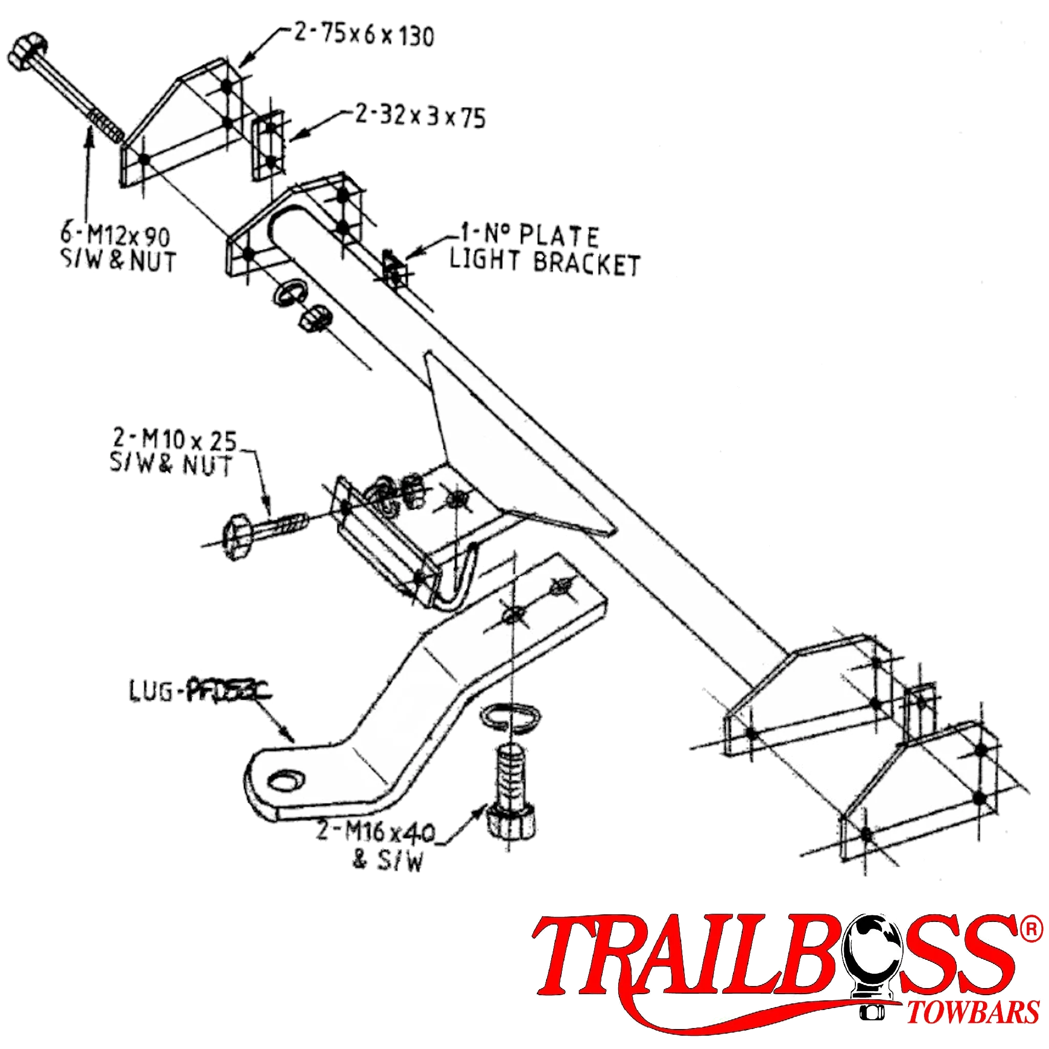 TRAILBOSS Standard Duty TowBar to suit FORD FALCON XA-XG UTE/ PANEL VAN (MTO) 01/1972-03/1996