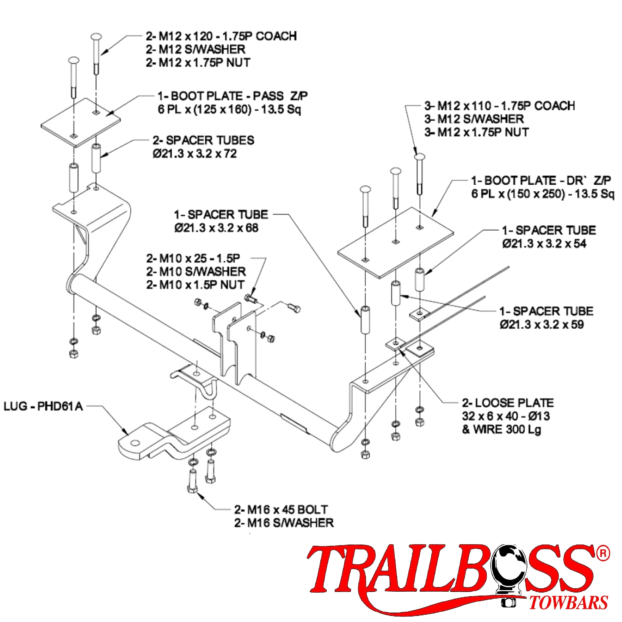 TrailBoss Towbar to suit HOLDEN COMMODORE UTE VU-VZ, S & SS 01/2001-09/2007