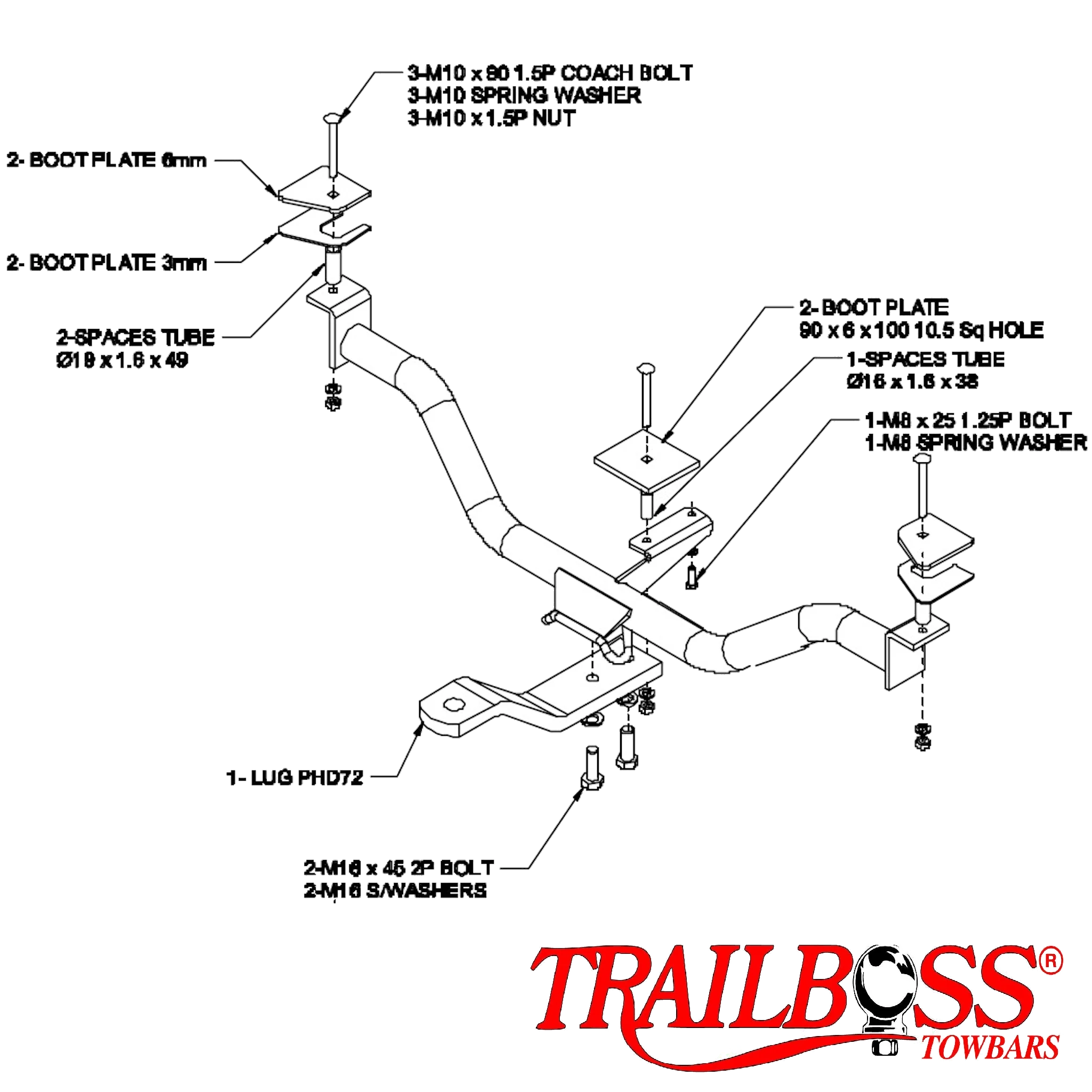 TrailBoss LIGHT Duty Towbar to suit HOLDEN CRUZE SUV 07/2002-06/2006