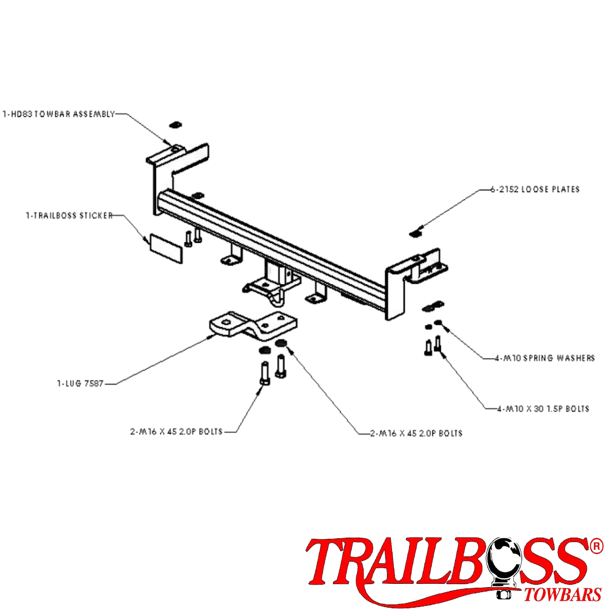 TrailBoss Towbar to suit Holden Viva Hatch 09/2005 - 05/2009