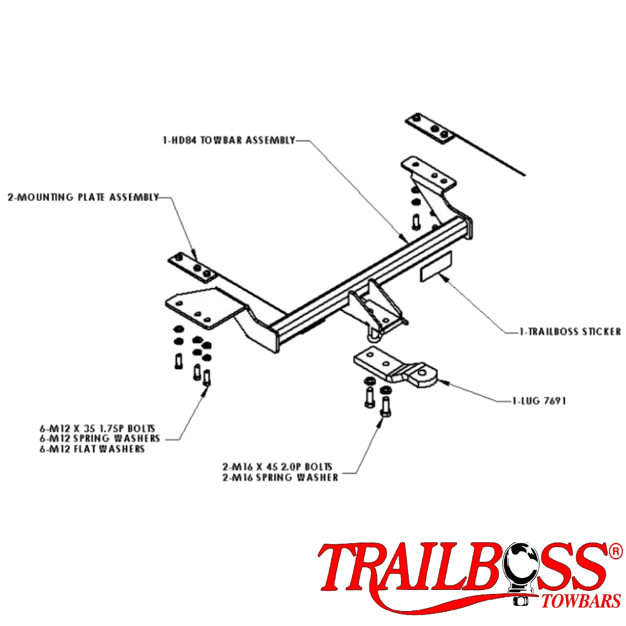 TrailBoss Light Duty Towbar to suit HOLDEN VIVA 4D SEDAN/ WAGON 09/2005-05/2009