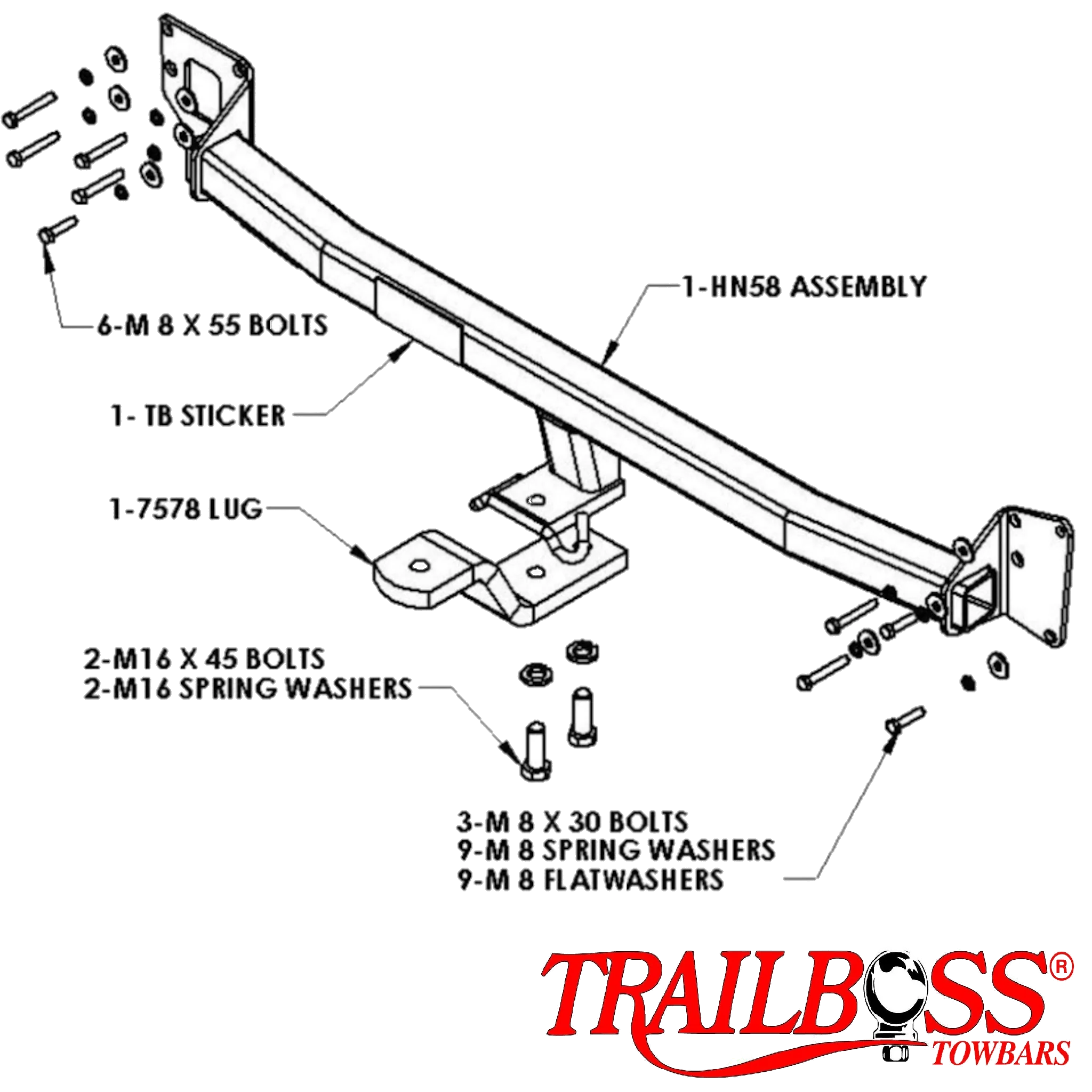 TrailBoss Standard TowBar to suit Honda Odyssey VAN 3RD & 4TH GEN 4D MY 06/2004-03/2014